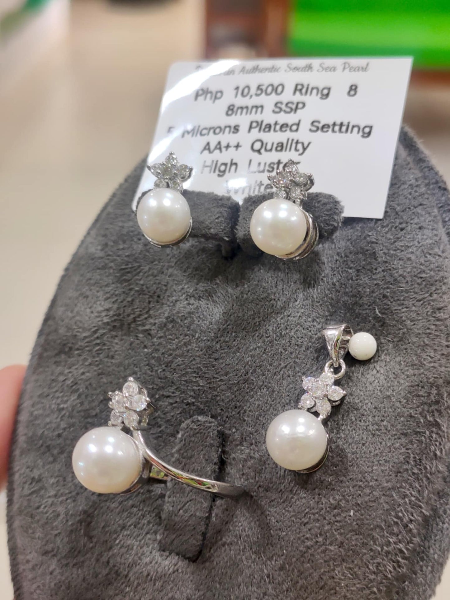 8mm Authentic White South Sea Pearls Sets in 5 Micron Plated Settings