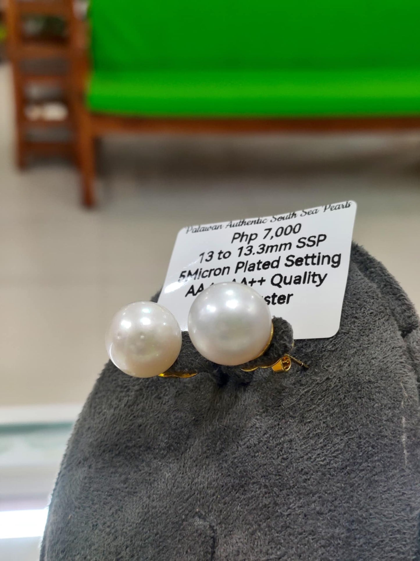 13mm to 13.3mm Authentic White South Sea Pearls in 5 Micron Plated Settings