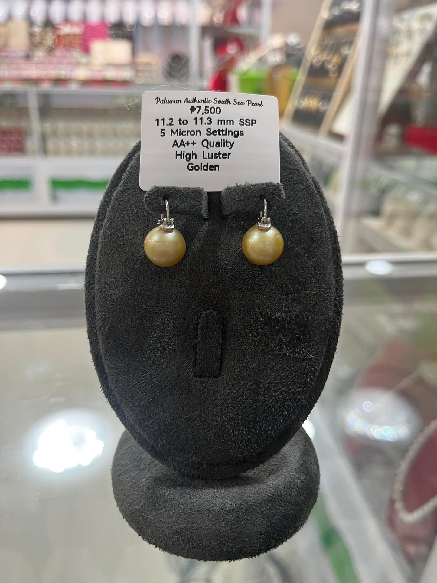 11.2 to 11.3mm Authentic Golden Color South Sea Pearl Set in 5 Micron Settings