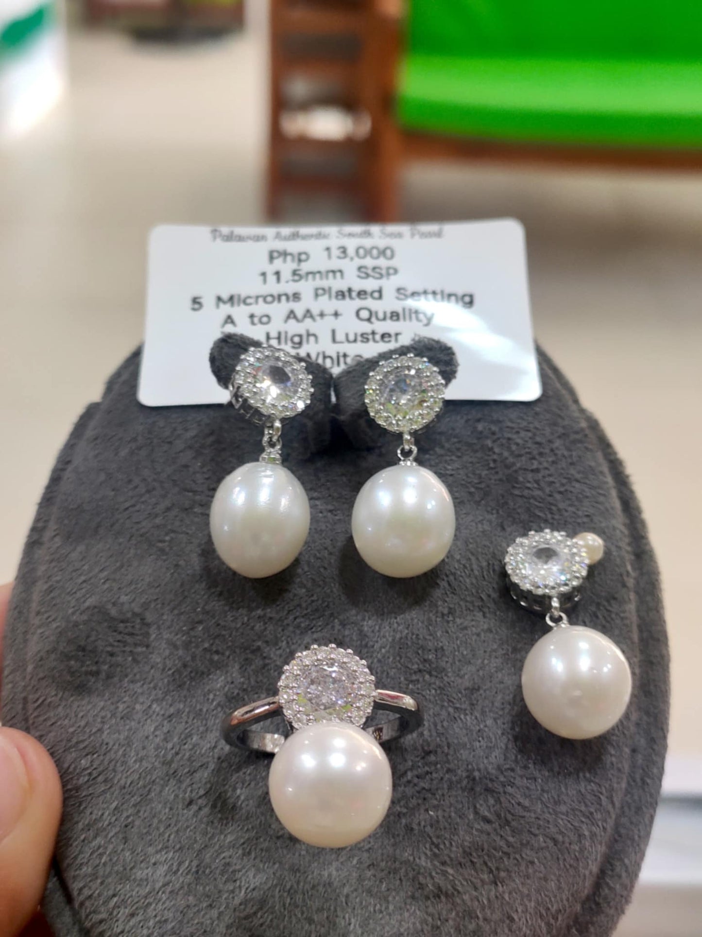 11.5mm Authentic White South Sea Pearls Sets in 5 Microns Plated Settings