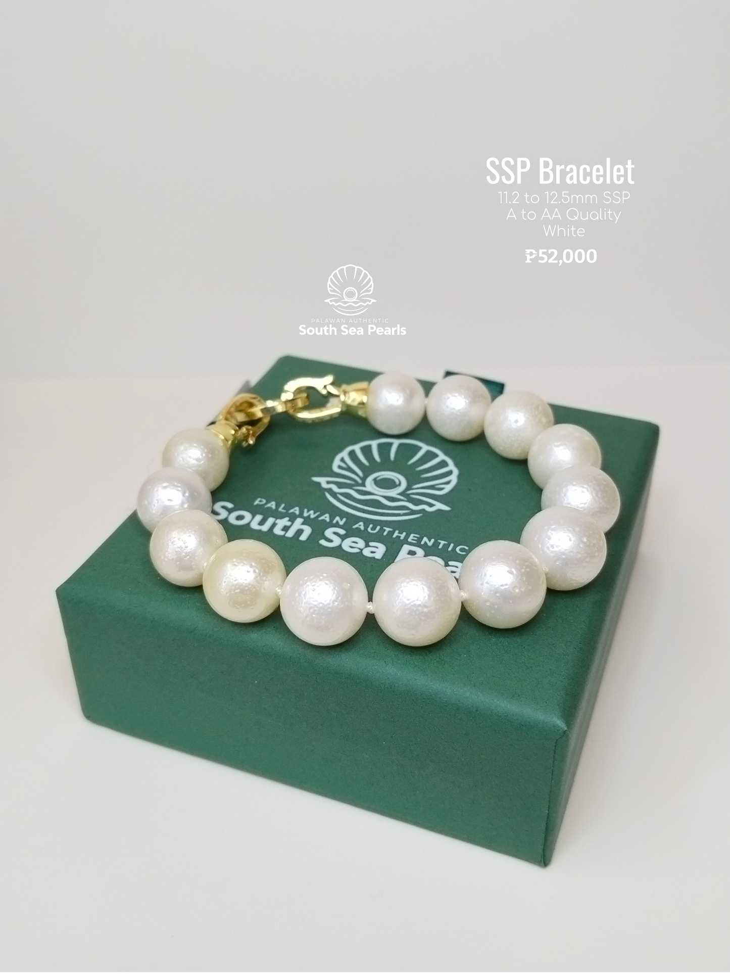 11.2mm to 12.5mm Palawan Authentic White South Sea Pearl Bracelets in 5 Micron Plated Settings