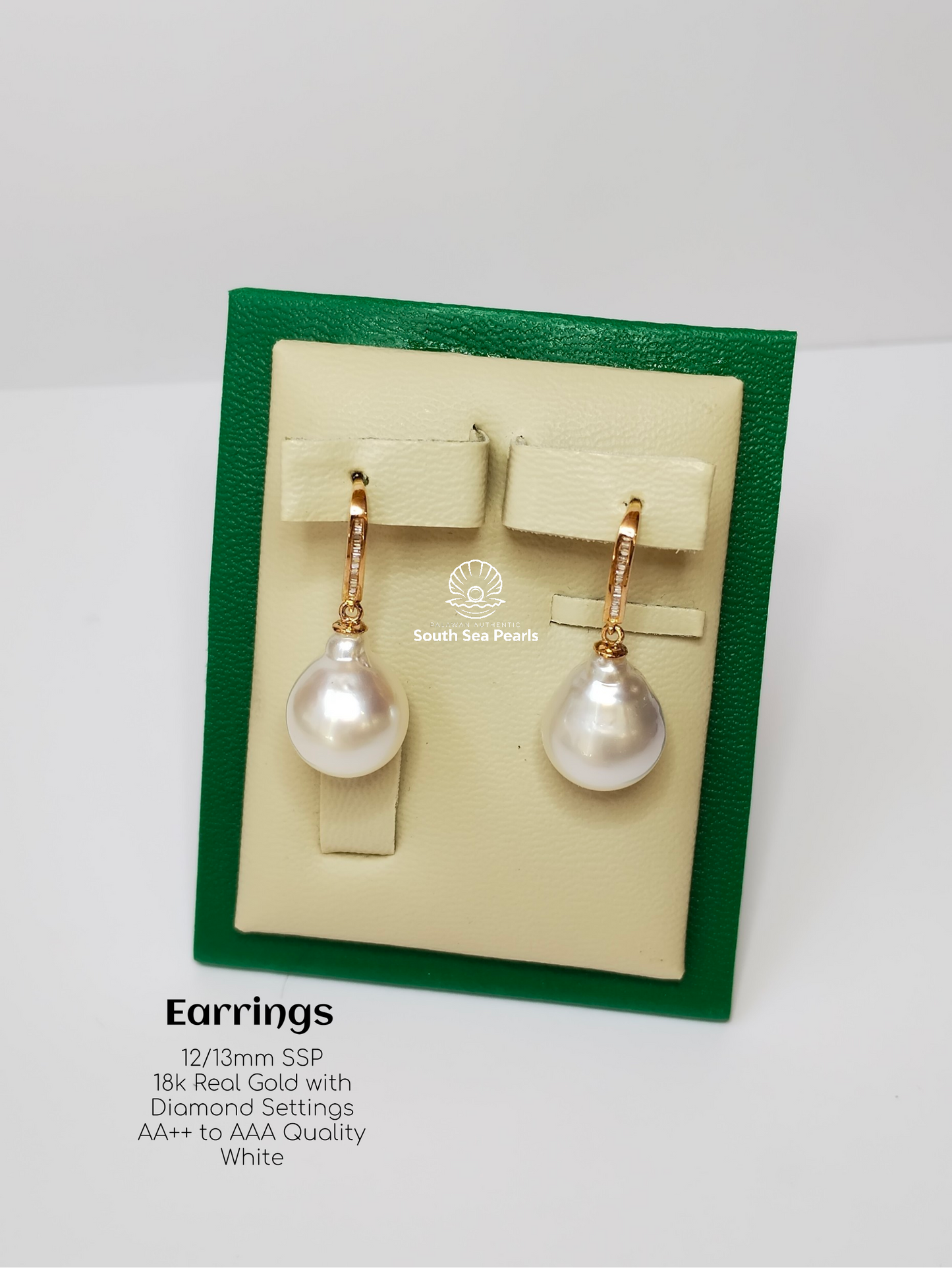 12/13mm Palawan Authentic White Color South Sea Pearl in 18k Real Gold and Diamonds