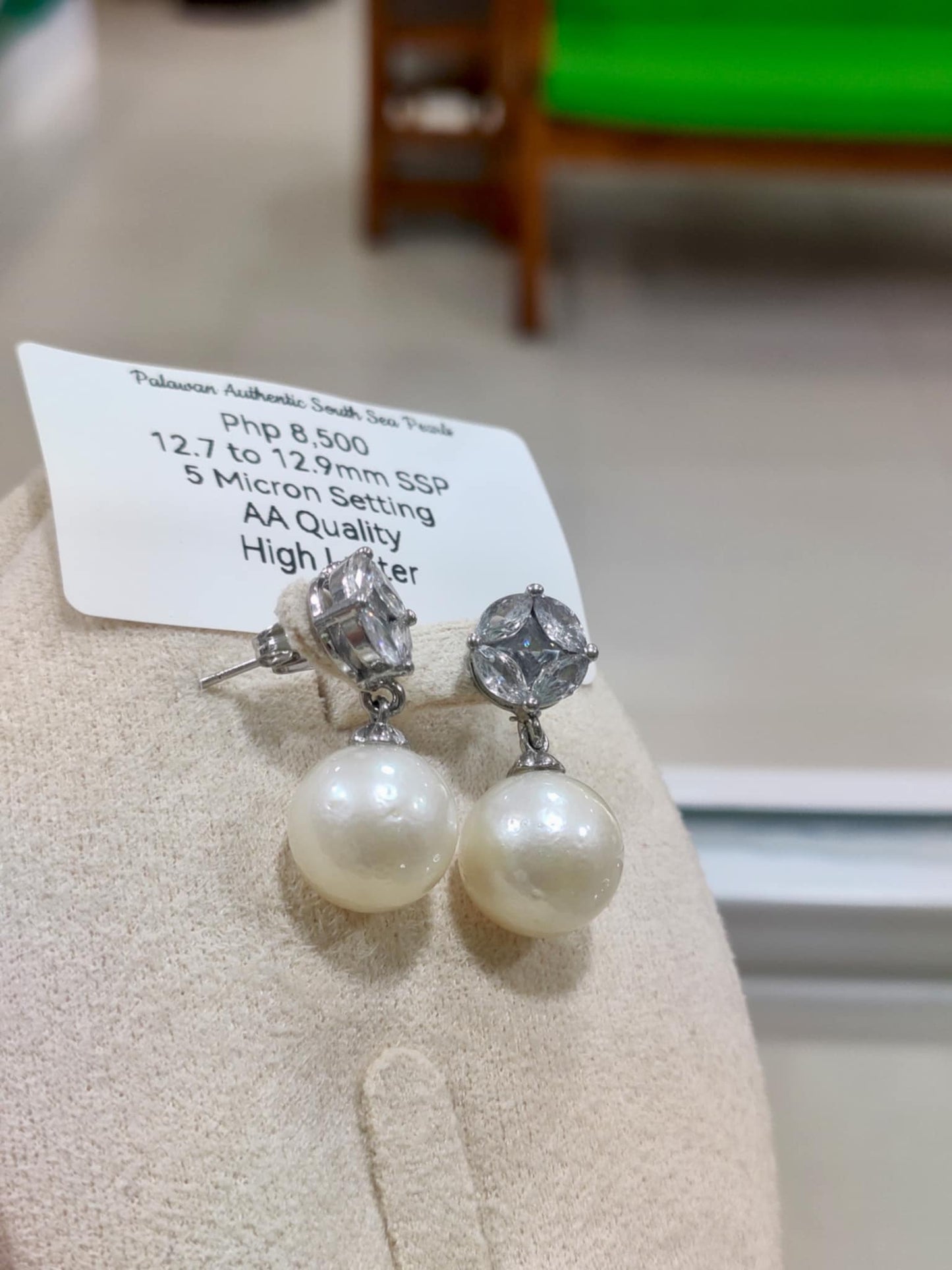 12.7mm to 12.9mm Authentic White South Sea Pearls in 5 Micron Plated Settings