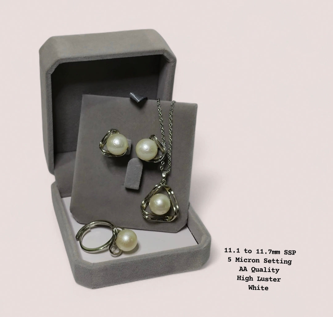 New Arrival! 11.1 to 11.7mm Authentic White South Sea Pearl Set in 5 Micron Setting