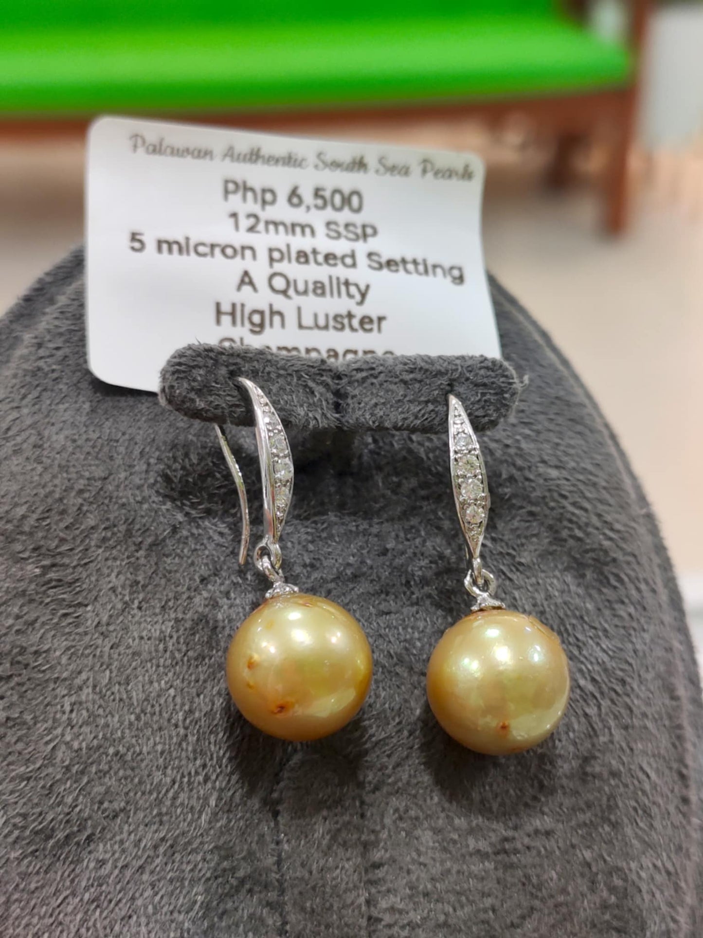 12mm Authentic Champagne Color South Sea Pearls in 5 Micron Plated Settings