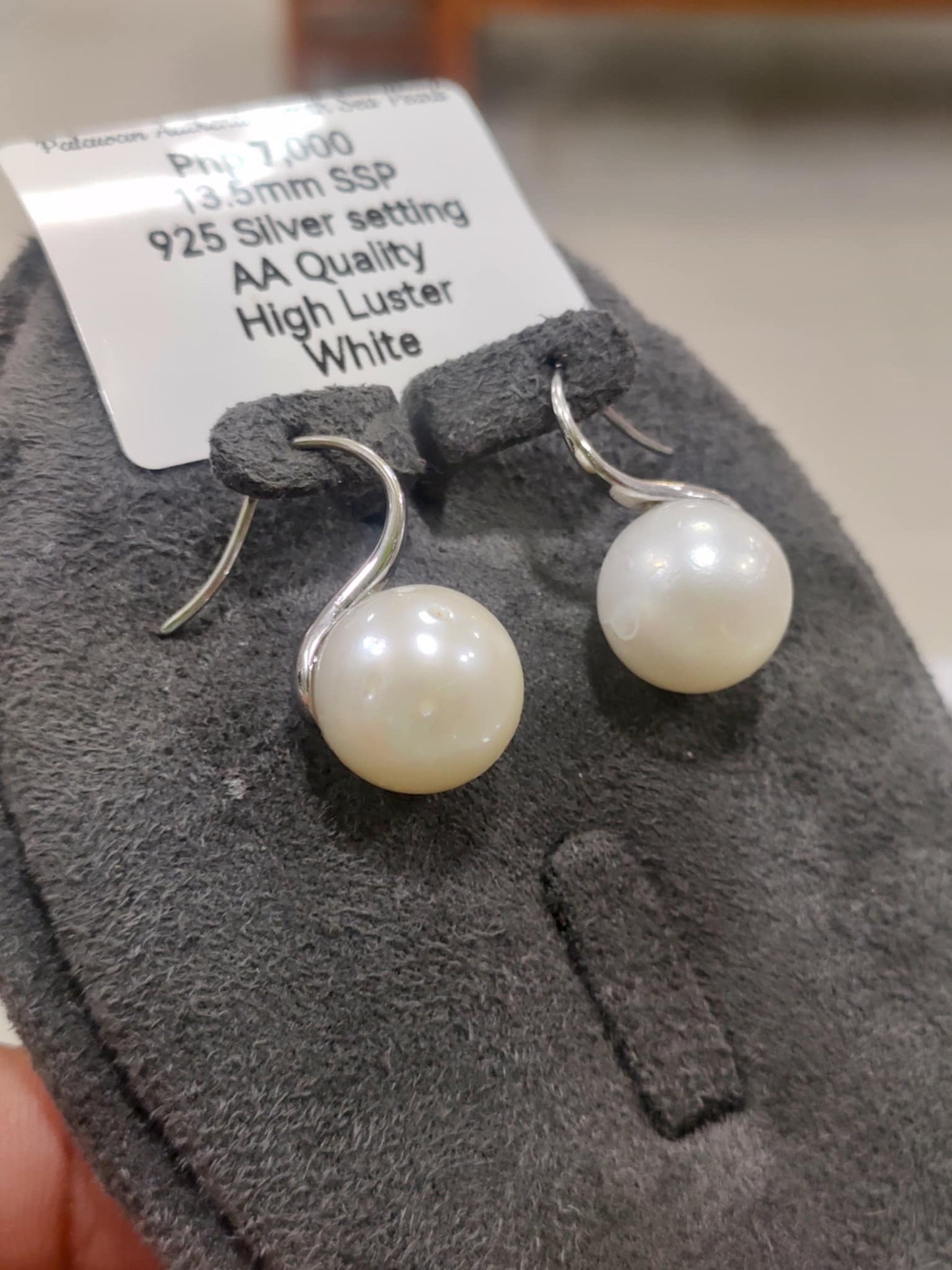 13.5mm Authentic White South Sea Pearl Earrings in 5 Micron Plated Settings