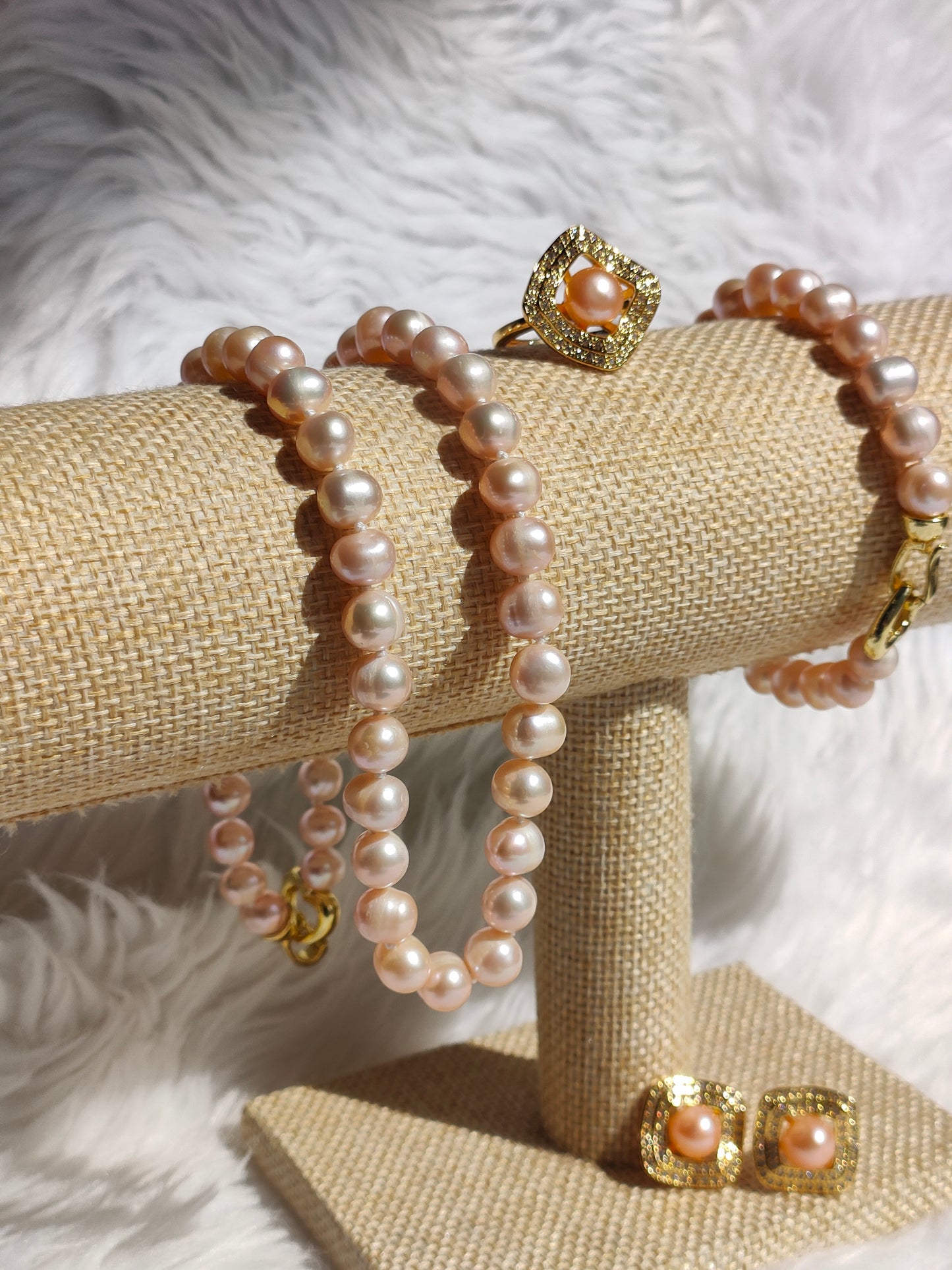 8mm to 9mm Fresh Water Pearl Salmon Pink Color in 5 Micron Plated Settings