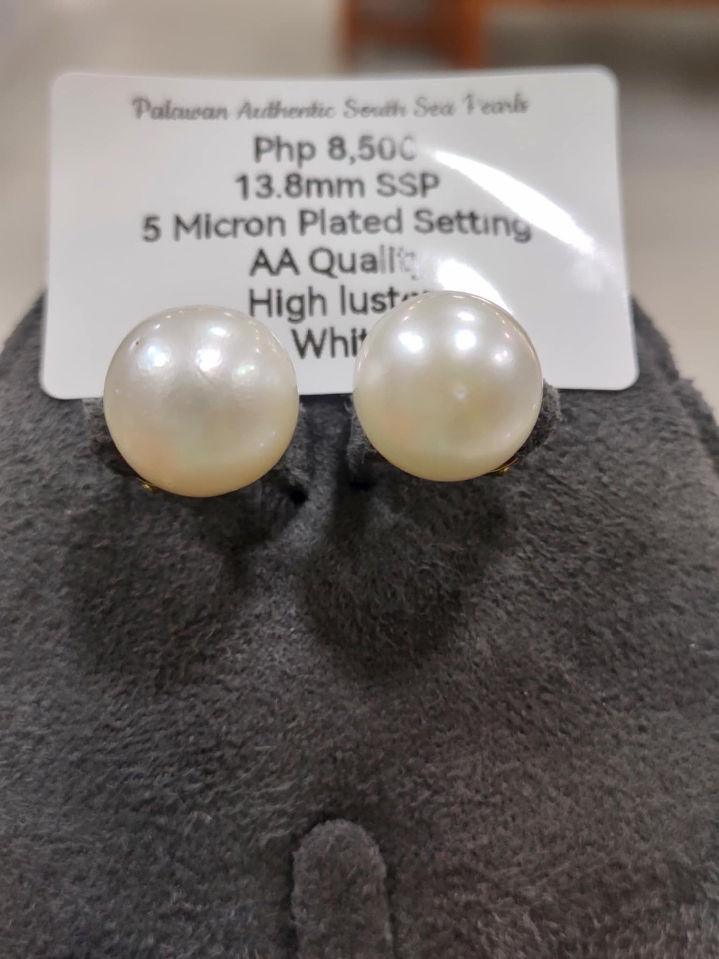 13.8mm Authentic White South Sea Pearls in 5 Micron Plated Settings
