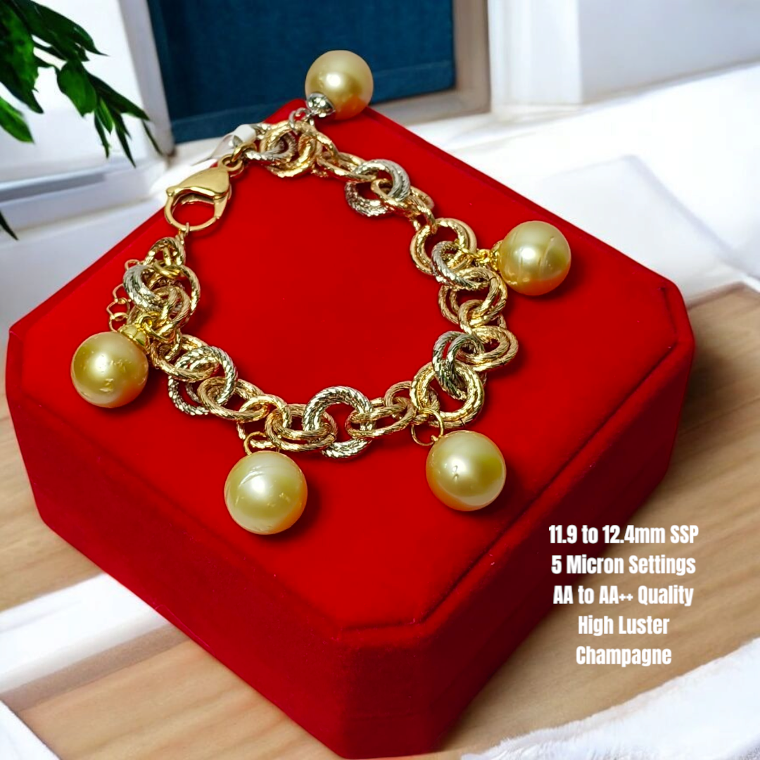 New Arrival! 11.9mm to 12.4mm Authentic Champagne South Sea Pearls Bracelets