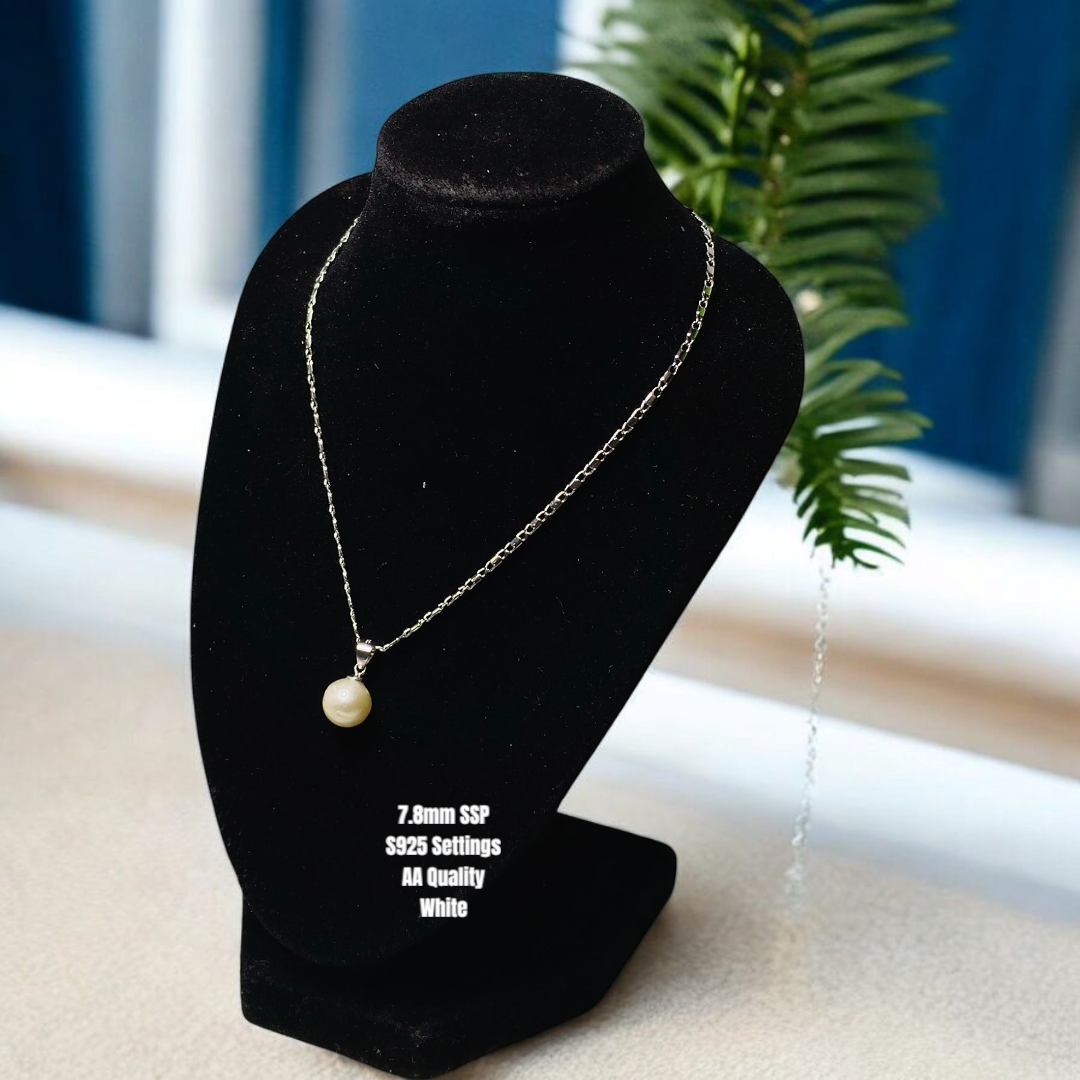 New Arrival! 7.8mm Authentic White Color South Sea Pearls Pendant in S925 Settings