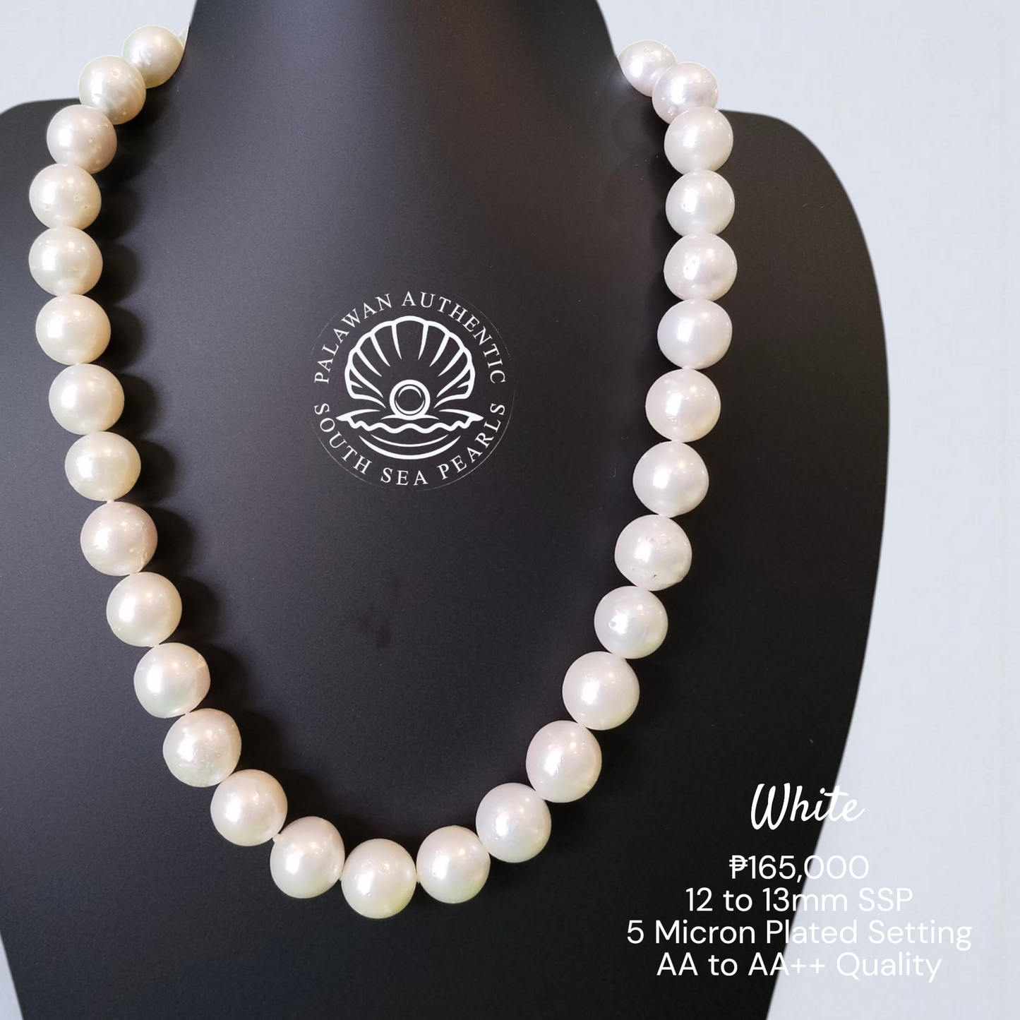 Palawan 12 to 13mm Authentic White South Sea Pearl Choker in 5 Micron Lock Setting.