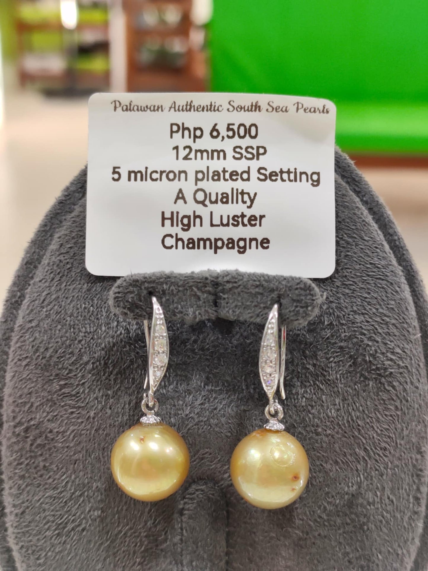 12mm Authentic Champagne Color South Sea Pearls in 5 Micron Plated Settings