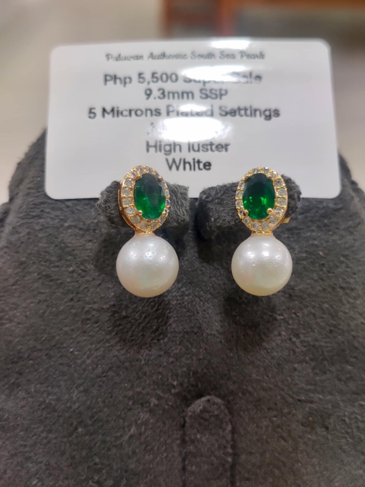 9.3mm Authentic South Sea Pearls Earrings in 5 Micron Plated