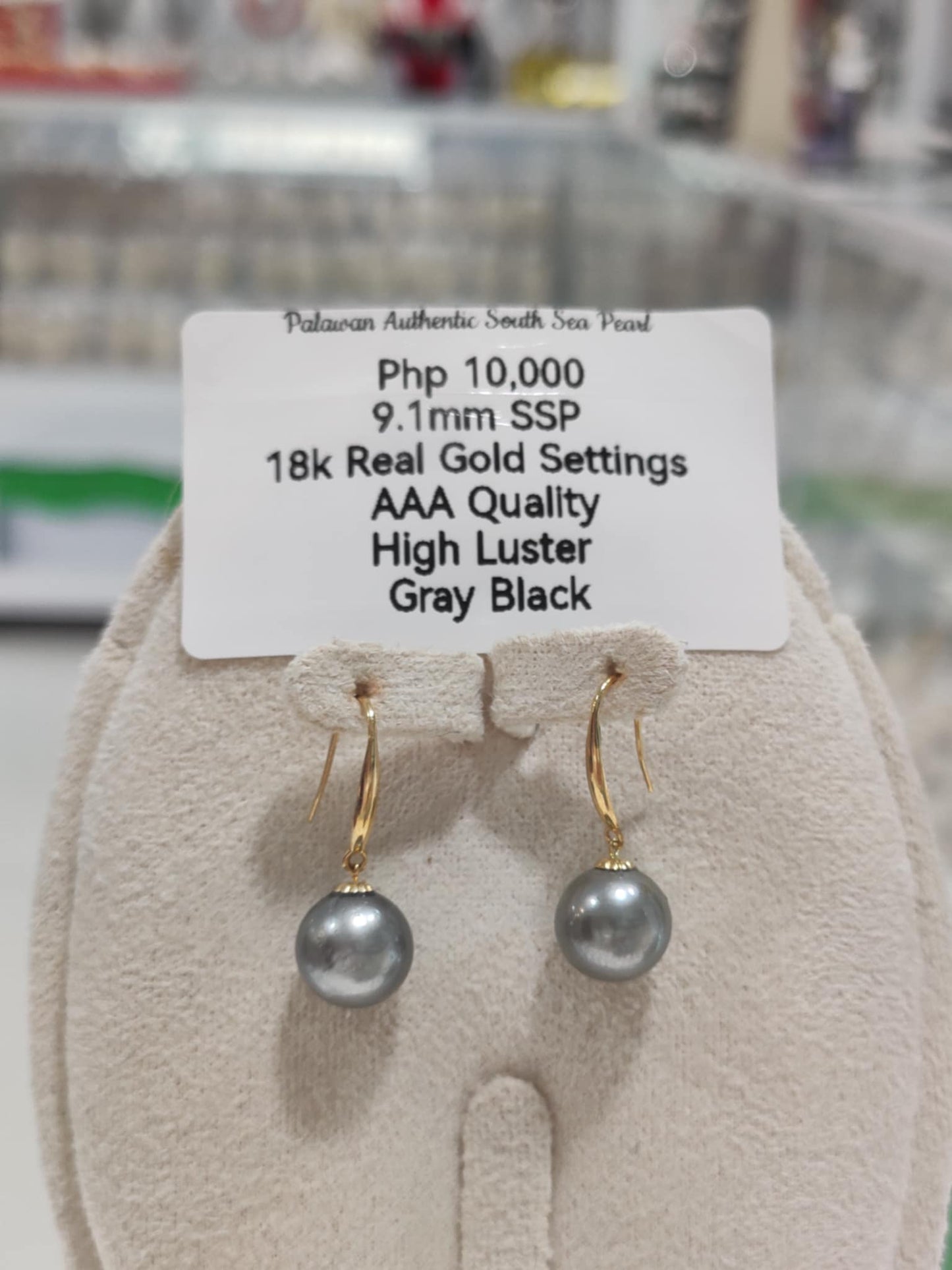 9.1mm Authentic Gray Black Color South Sea Pearls in 18k Real Gold Settings