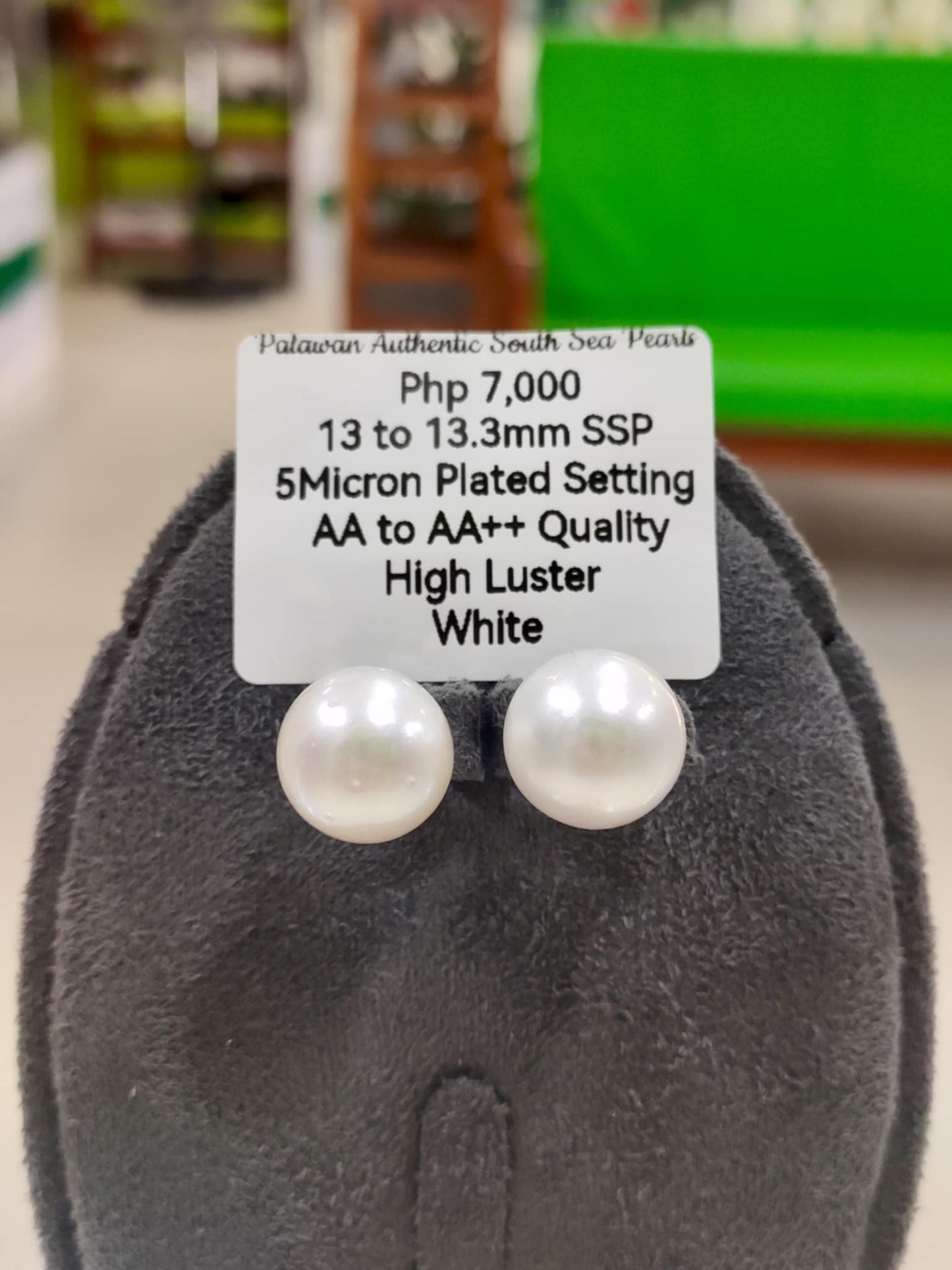 13mm to 13.3mm Authentic White South Sea Pearls in 5 Micron Plated Settings