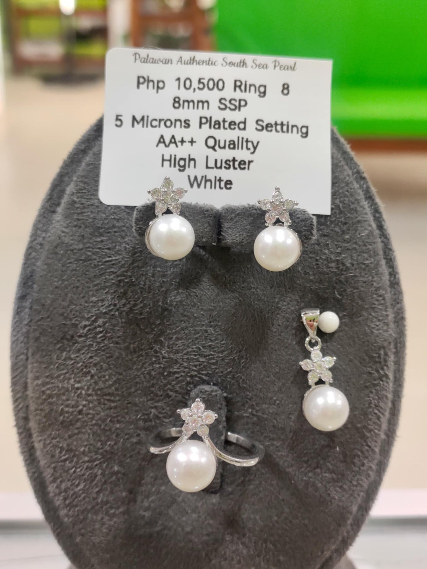 8mm Authentic White South Sea Pearls Sets in 5 Micron Plated Settings