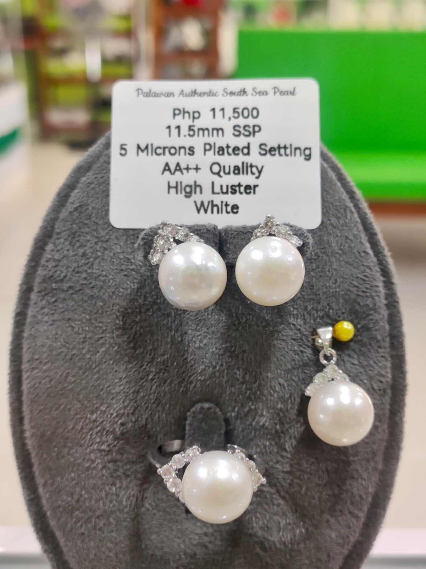 11.5mm Authentic White South Sea Pearls Sets in 5 Micron Plated Settings