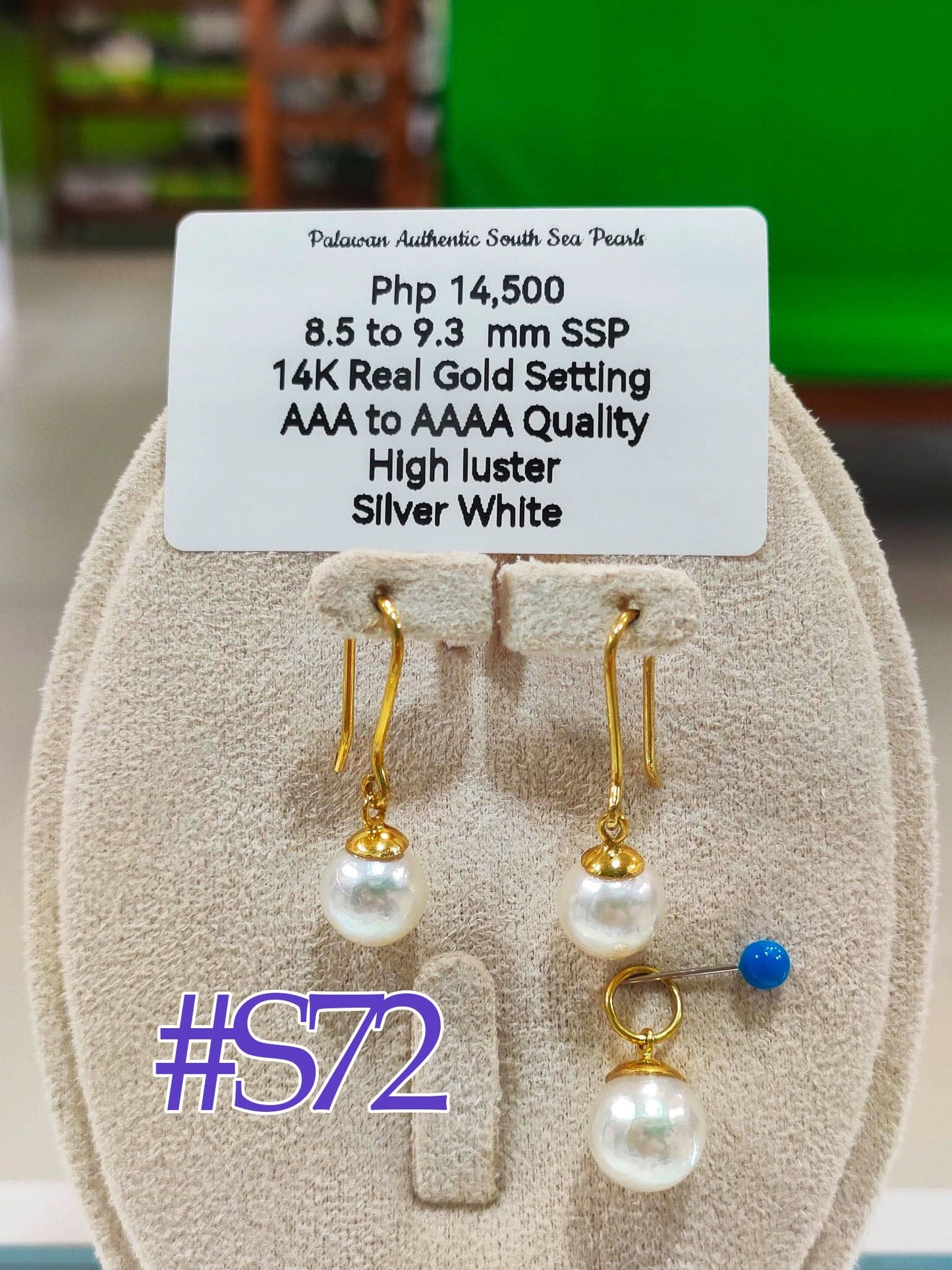 New Arrival! 8.5mm to 9.3mm Authentic Silver White Color South Sea Pearls Set in 14k Gold