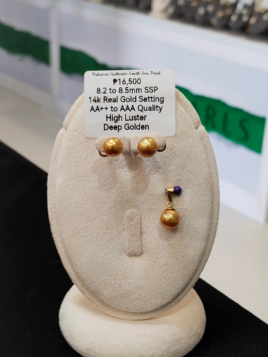 New Arrival! Authentic Deep Golden South Sea Pearl Sets in 14k Real Gold Settings