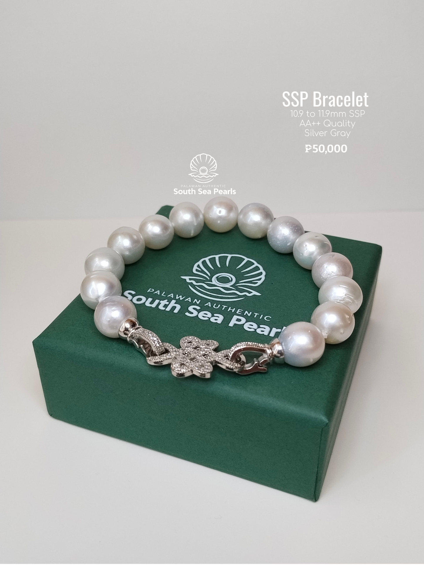 10.9mm to 11.9mm Palawan Authentic Silver Gray South Sea Pearl Bracelets in 5 Micron Plated Settings