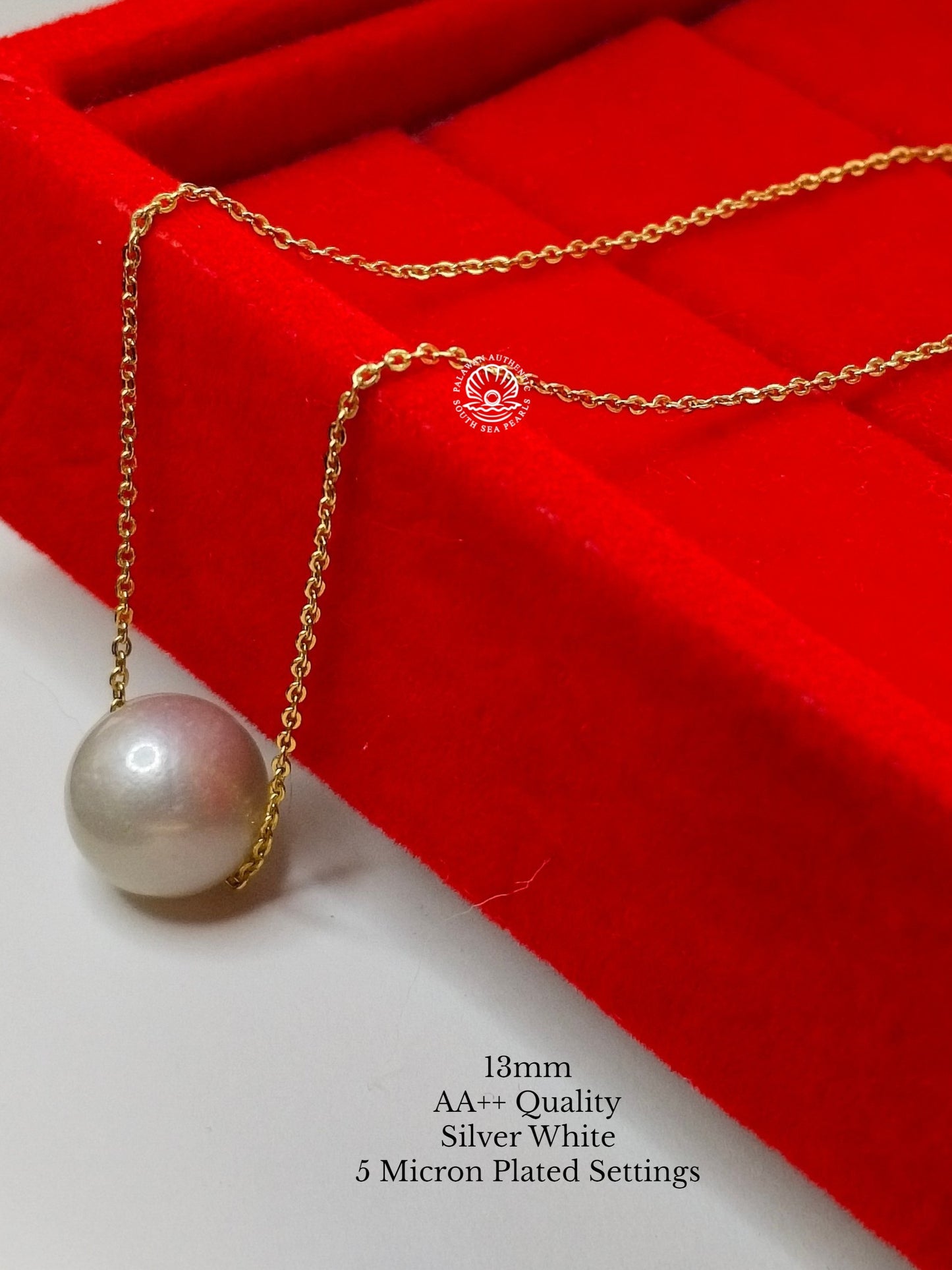 13mm Palawan Authentic Silver White Color South Sea Pearl Floating Necklace in S925