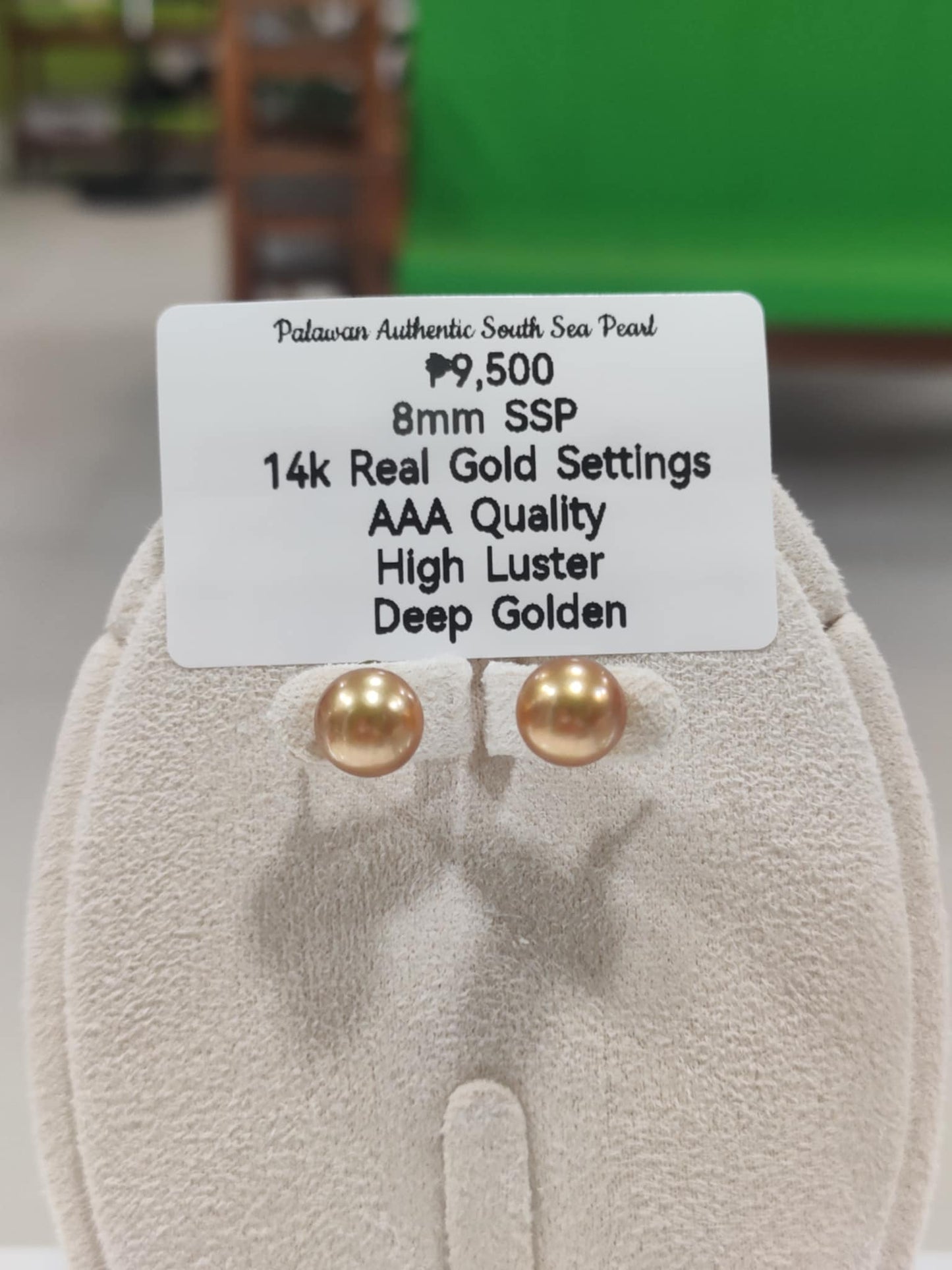 New Arrival! 8mm Authentic Deep Golden South Sea Pearls Earrings in 14k Gold Settings