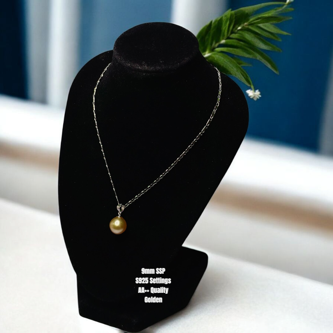 New Arrival! 9mm Authentic Golden Color South Sea Pearls Pendant in S925 Settings