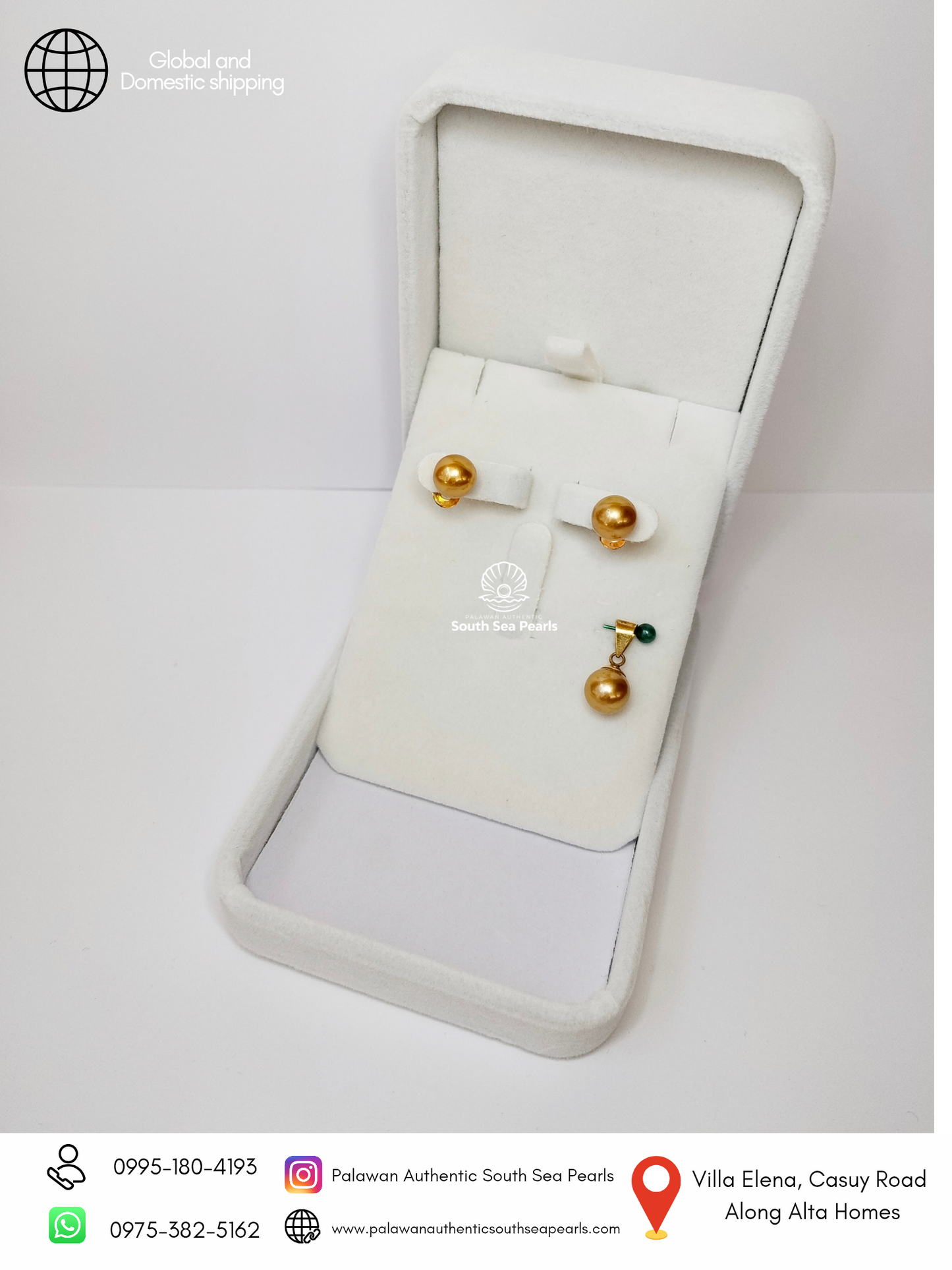 8.1mm to 8.4mm Palawan Authentic Deep Golden Color South Sea Pearl Sets in 14k Real Gold Settings