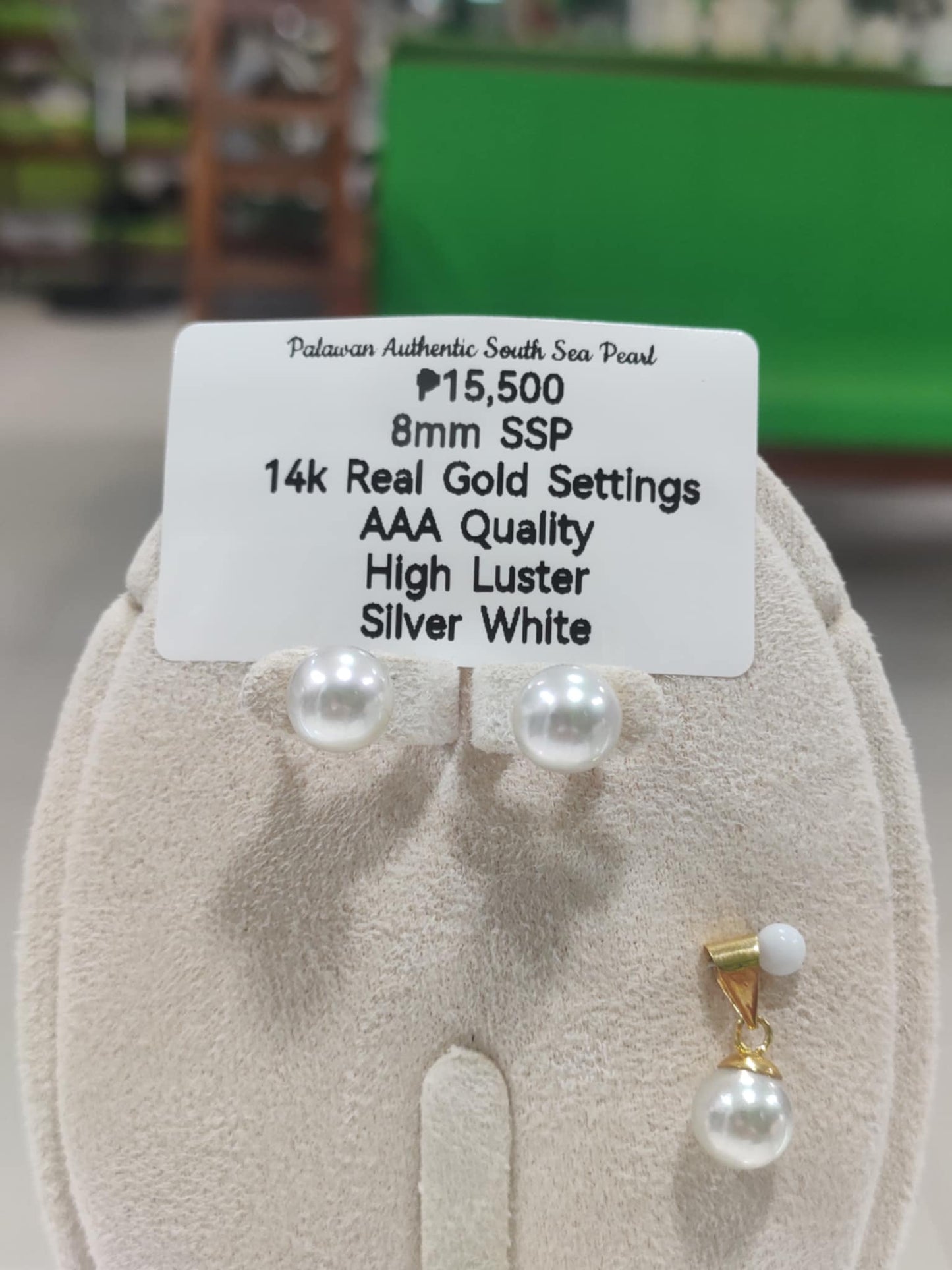 New Arrival! 8mm Authentic Silver White South Sea Pearls Set in 14k Gold Settings