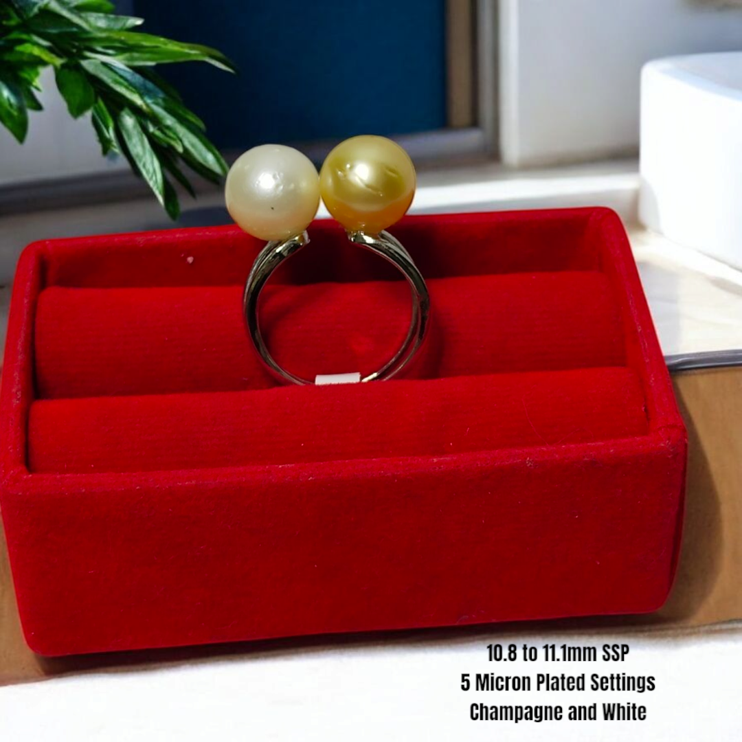 New Arrival! 10.8mm to 11.1mm Authentic South Sea Pearls Ring in 5 Micron Plated Settings