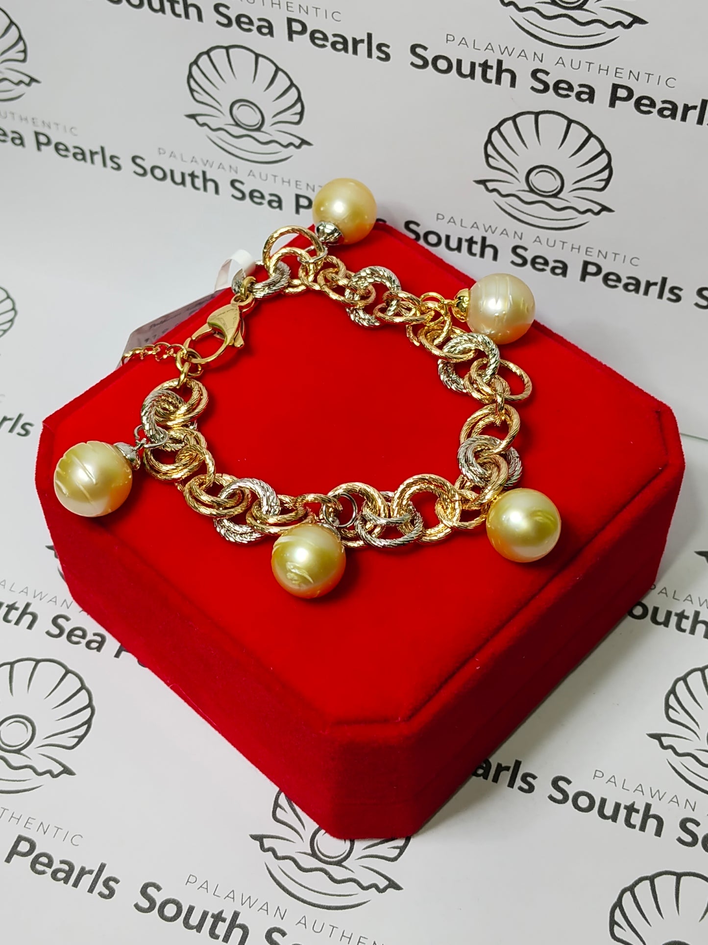 New Arrival! 11.9mm to 12.8mm Authentic Champagne South Sea Pearls Bracelets