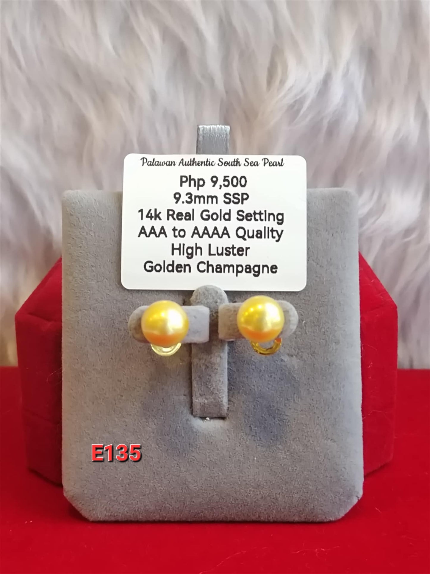 9.3mm Golden Champagne South Sea Pearls Earrings in 14k Gold Settings