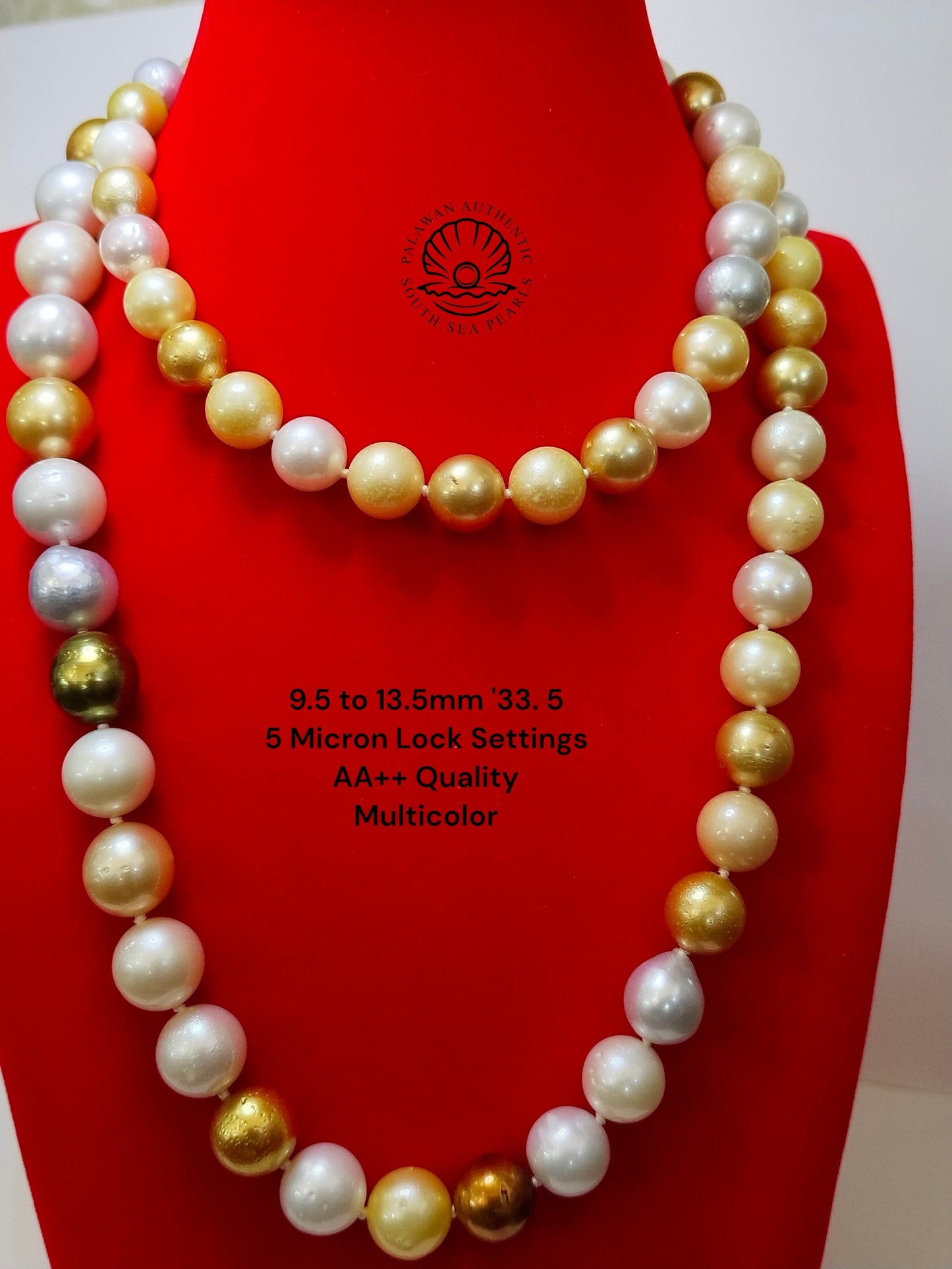 9.5 to 13.5mm Palawan Authentic Multicolor South Sea Pearl Choker in 5 Micron Lock Settings