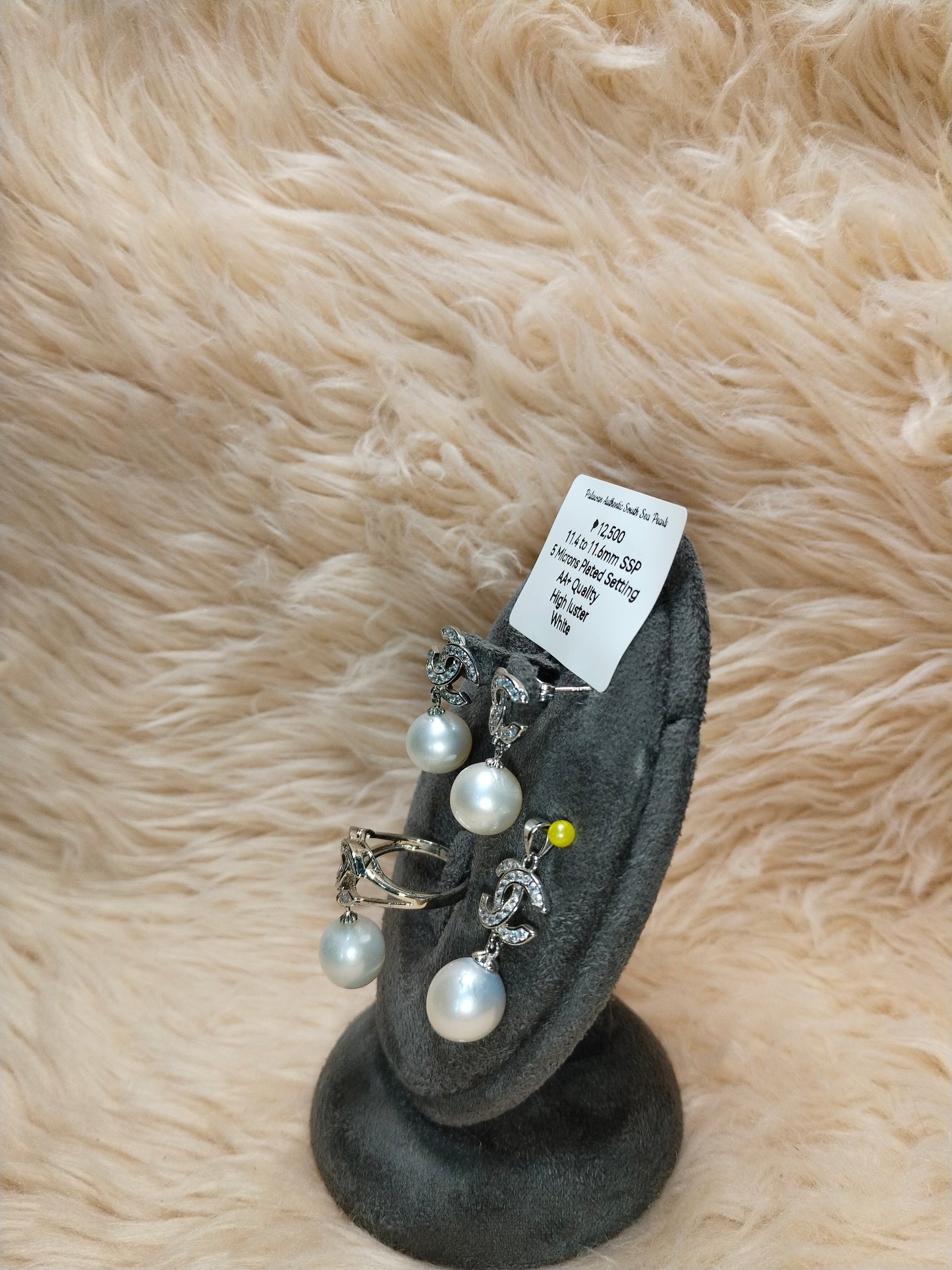 11.4 to 11.6mm Authentic White South Sea Pearl Set in 5 Micron Settings