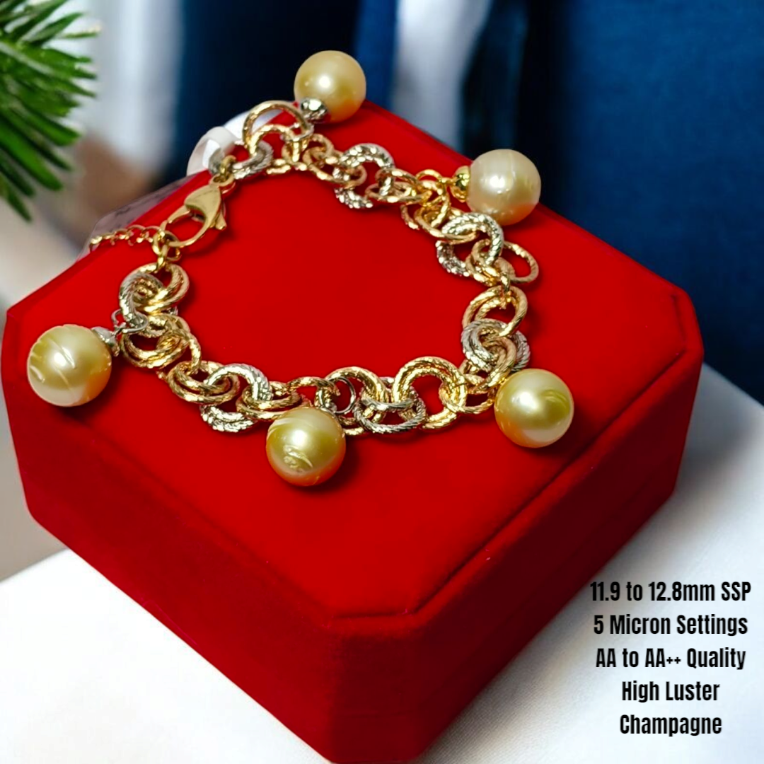 New Arrival! 11.9mm to 12.8mm Authentic Champagne South Sea Pearls Bracelets