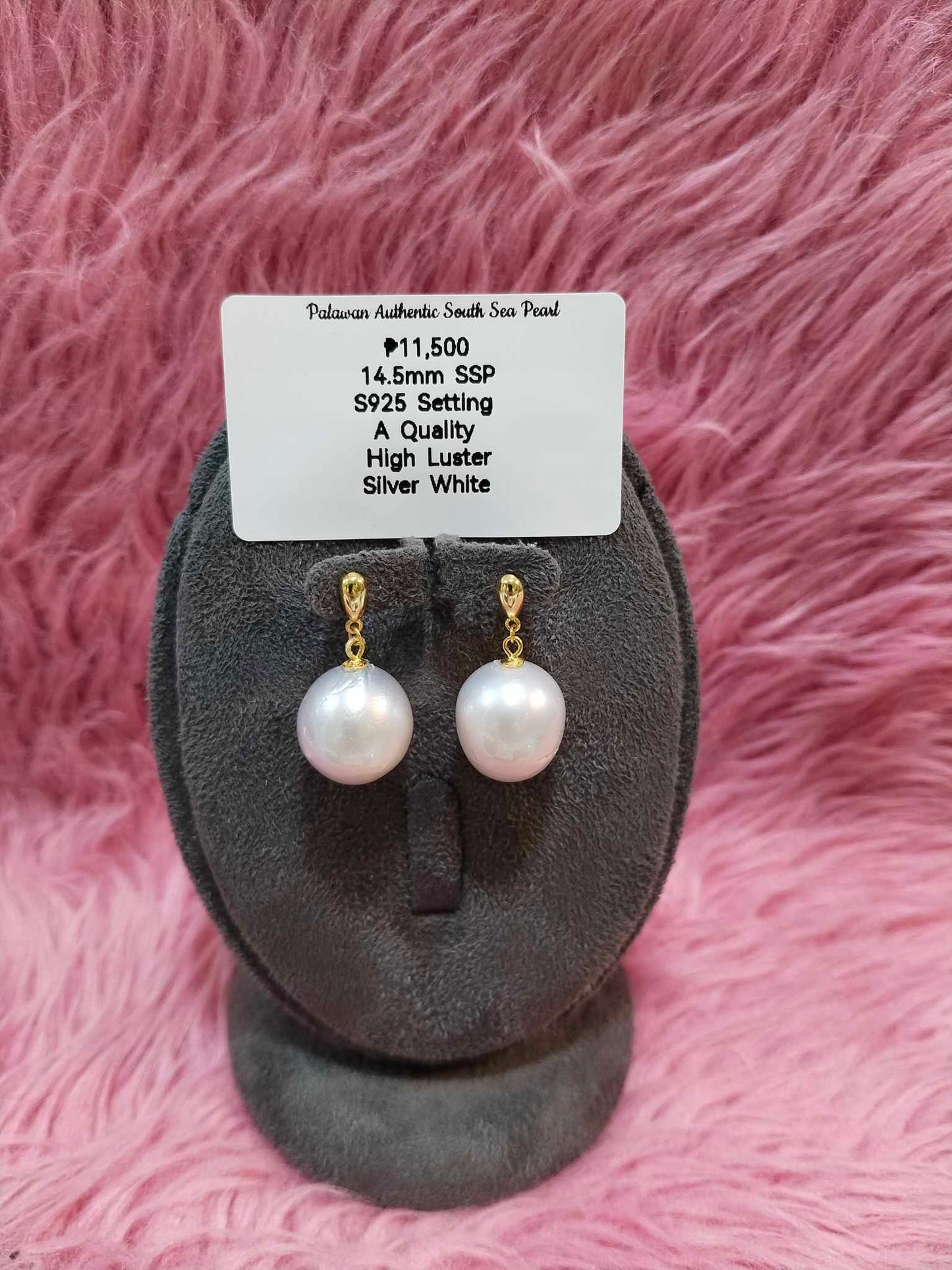 14.5mm Authentic Silver White South Sea Pearl Set in S925 Settings