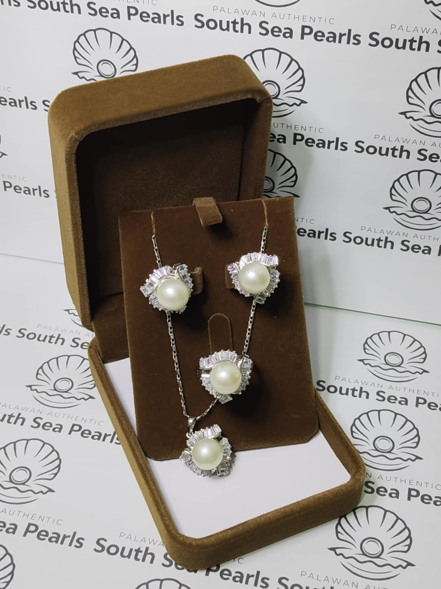 New Arrival! 10.5mm to 10.6mm Authentic White South Sea Pearl Sets in 5 Micron Plated Settings