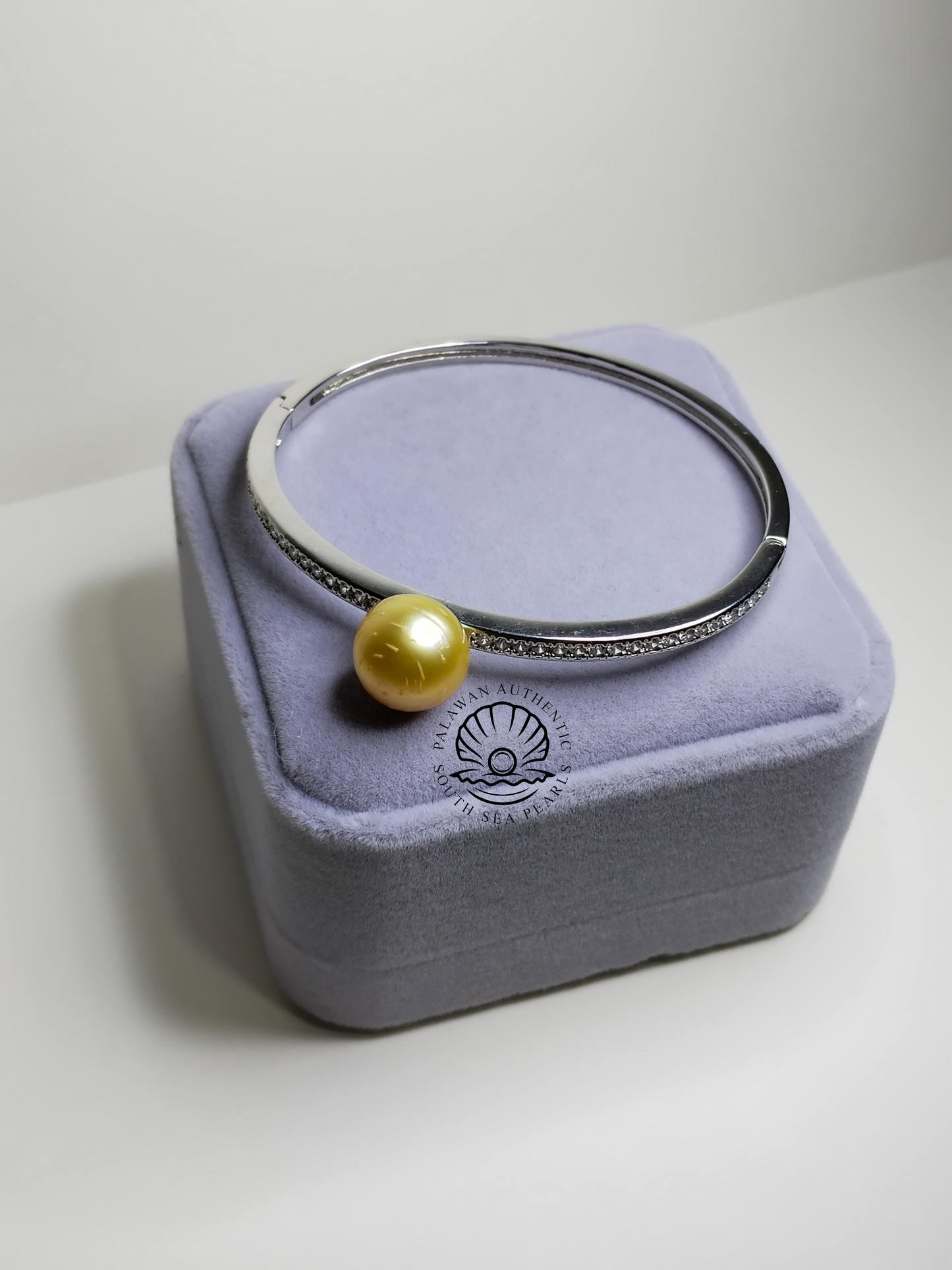 11.9mm Palawan Authentic Golden Color South Sea Pearl Bangle in 5 Micron Plated Settings