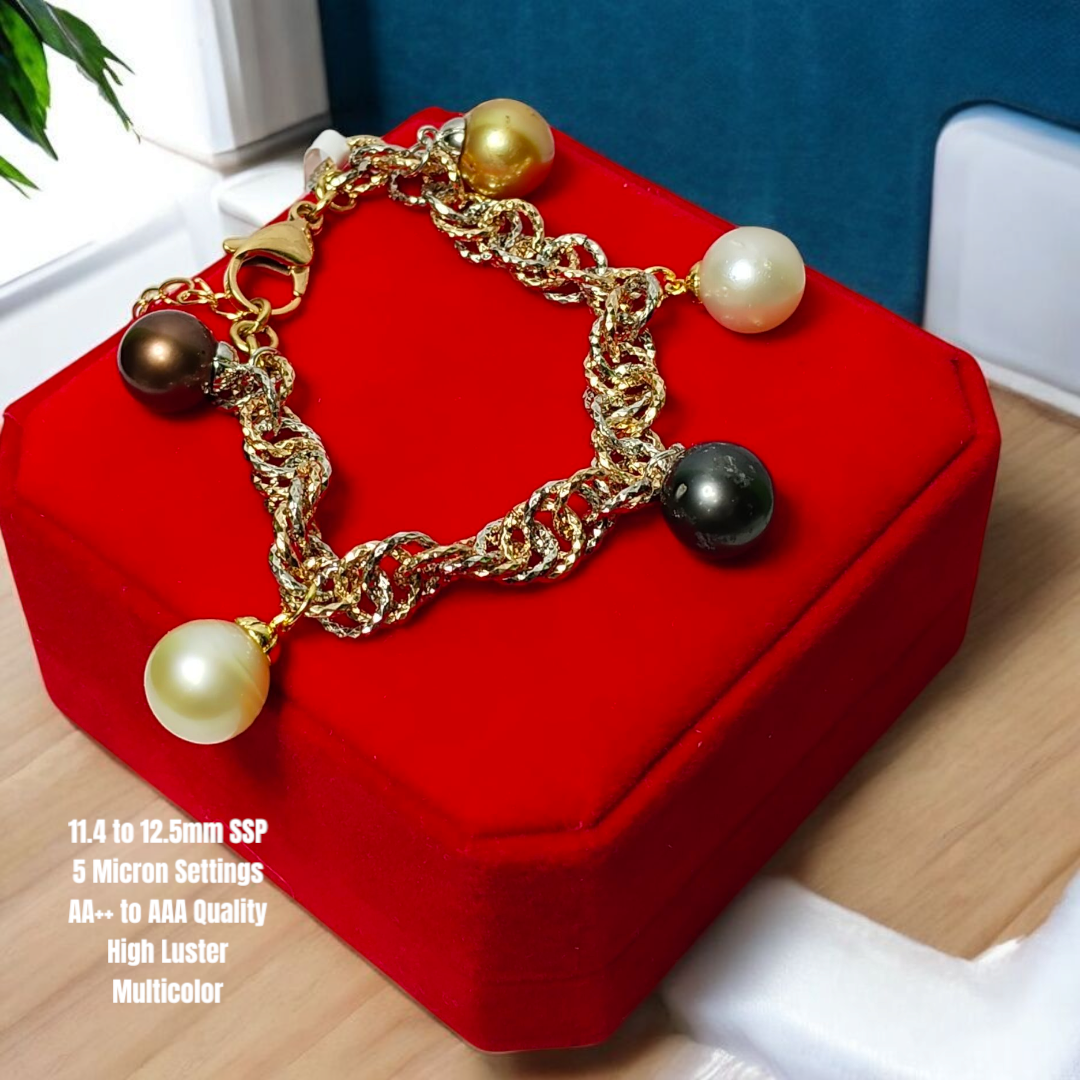 New Arrival! 11.4mm to 12.5mm Authentic Multi-Color South Sea Pearls Bracelets