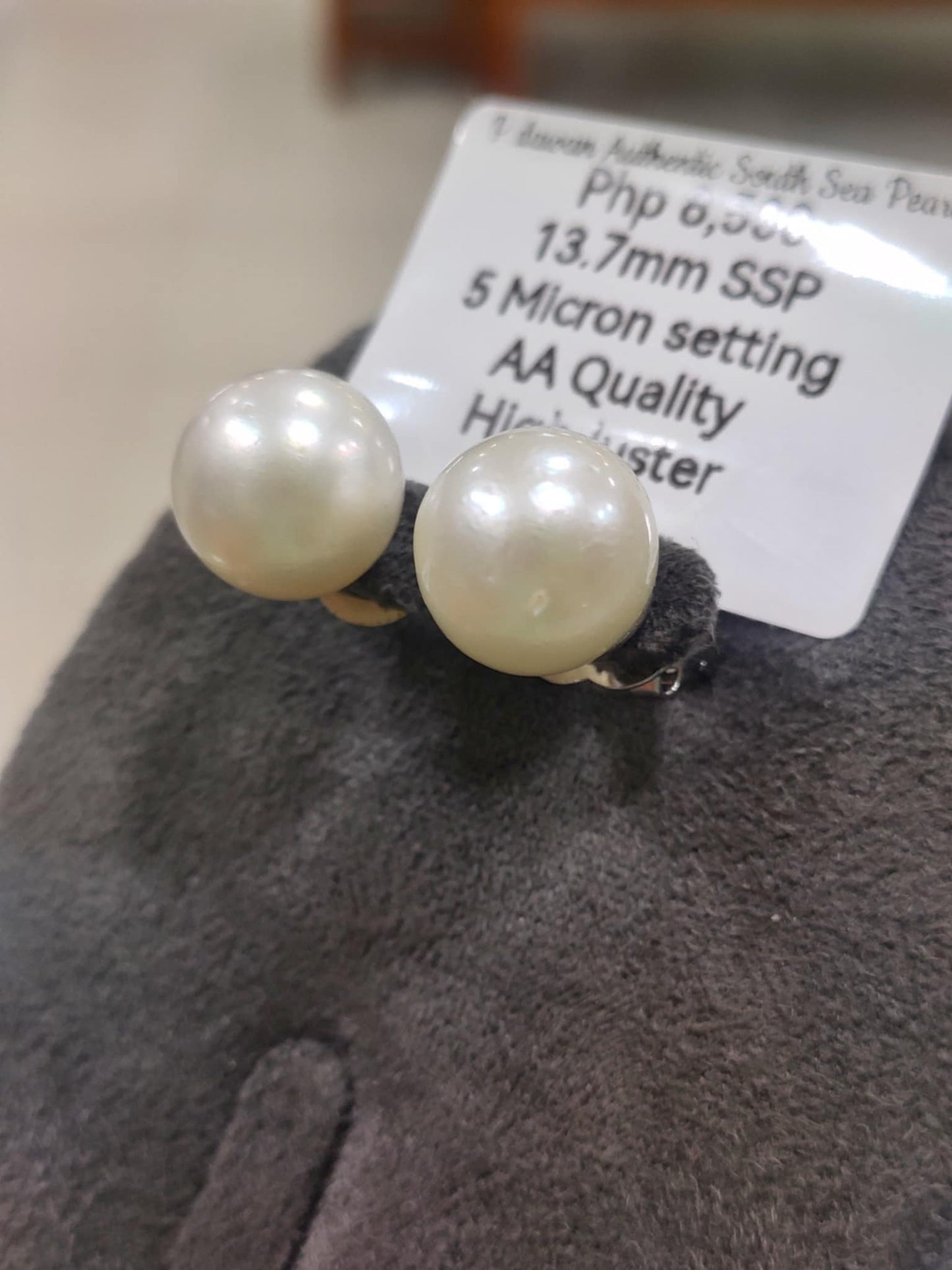 13.7mm Authentic White South Sea Pearls Earrings in 5 Micron Plated Settings