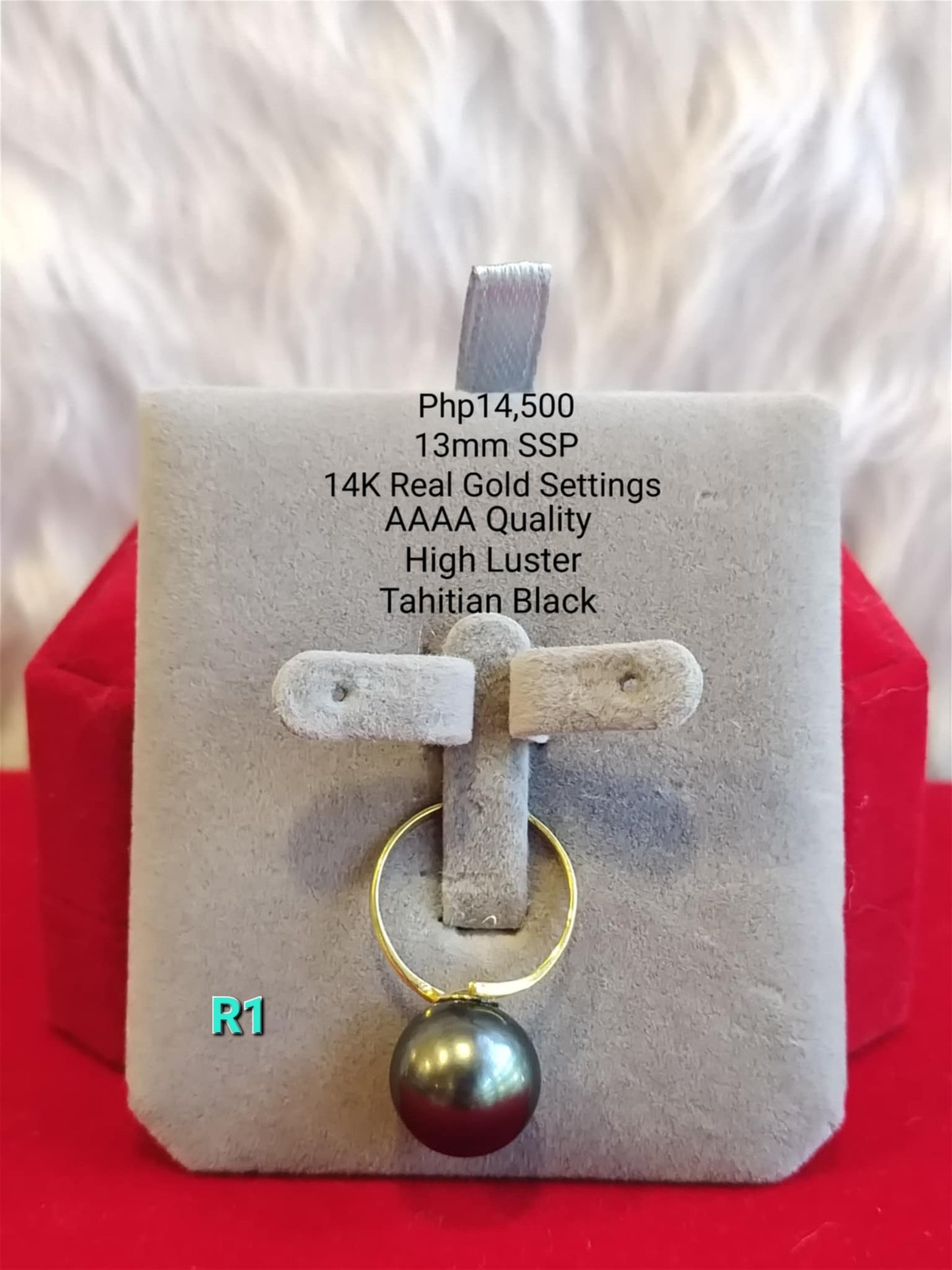 13mm Authentic Tahitian Black South Sea Pearls Ring in 14K Gold Settings