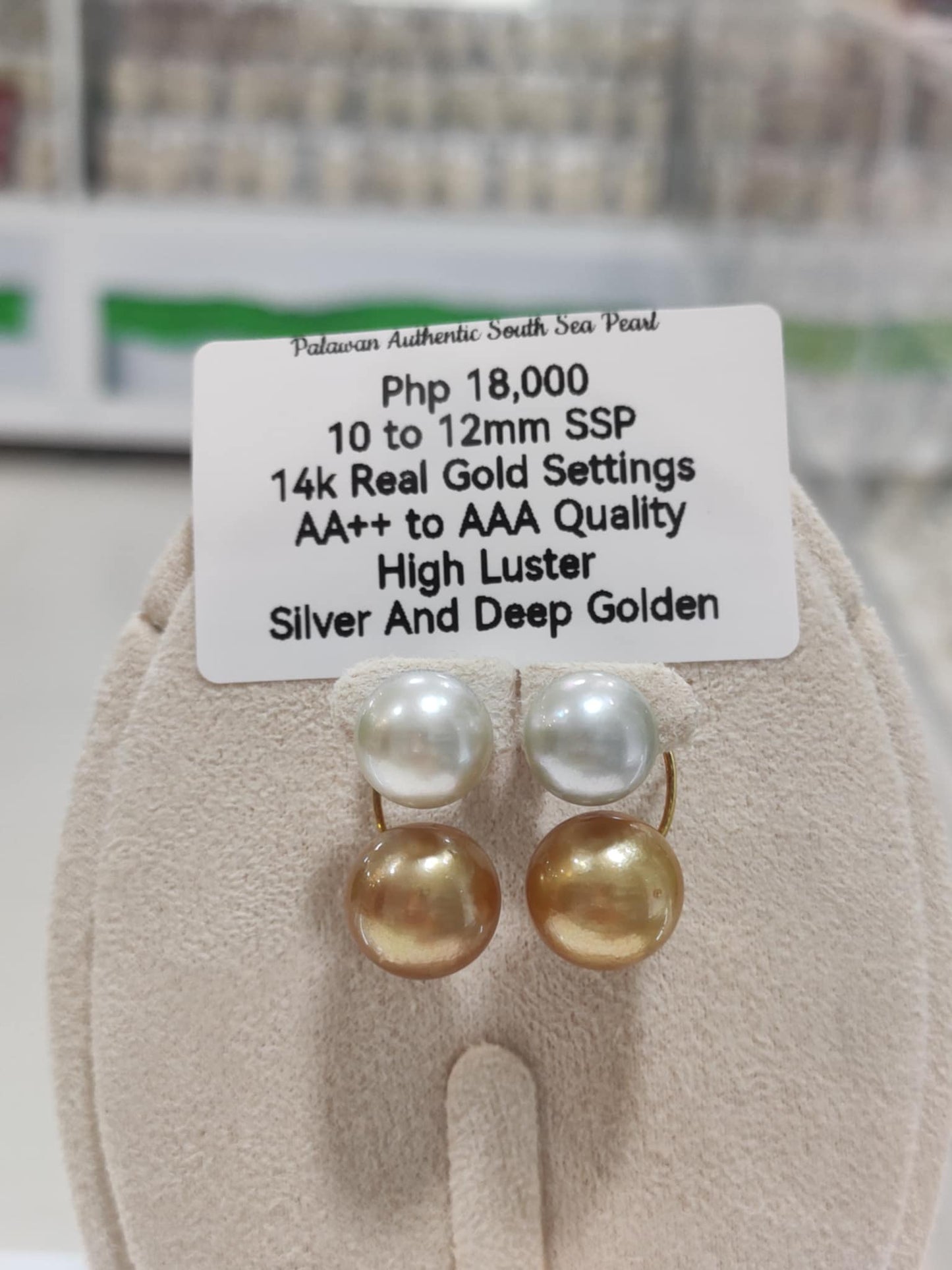 New Arrival! 10mm & 12mm Authentic Silver & Deep Golden Color South Sea Pearls Earrings in 14k Gold Settings