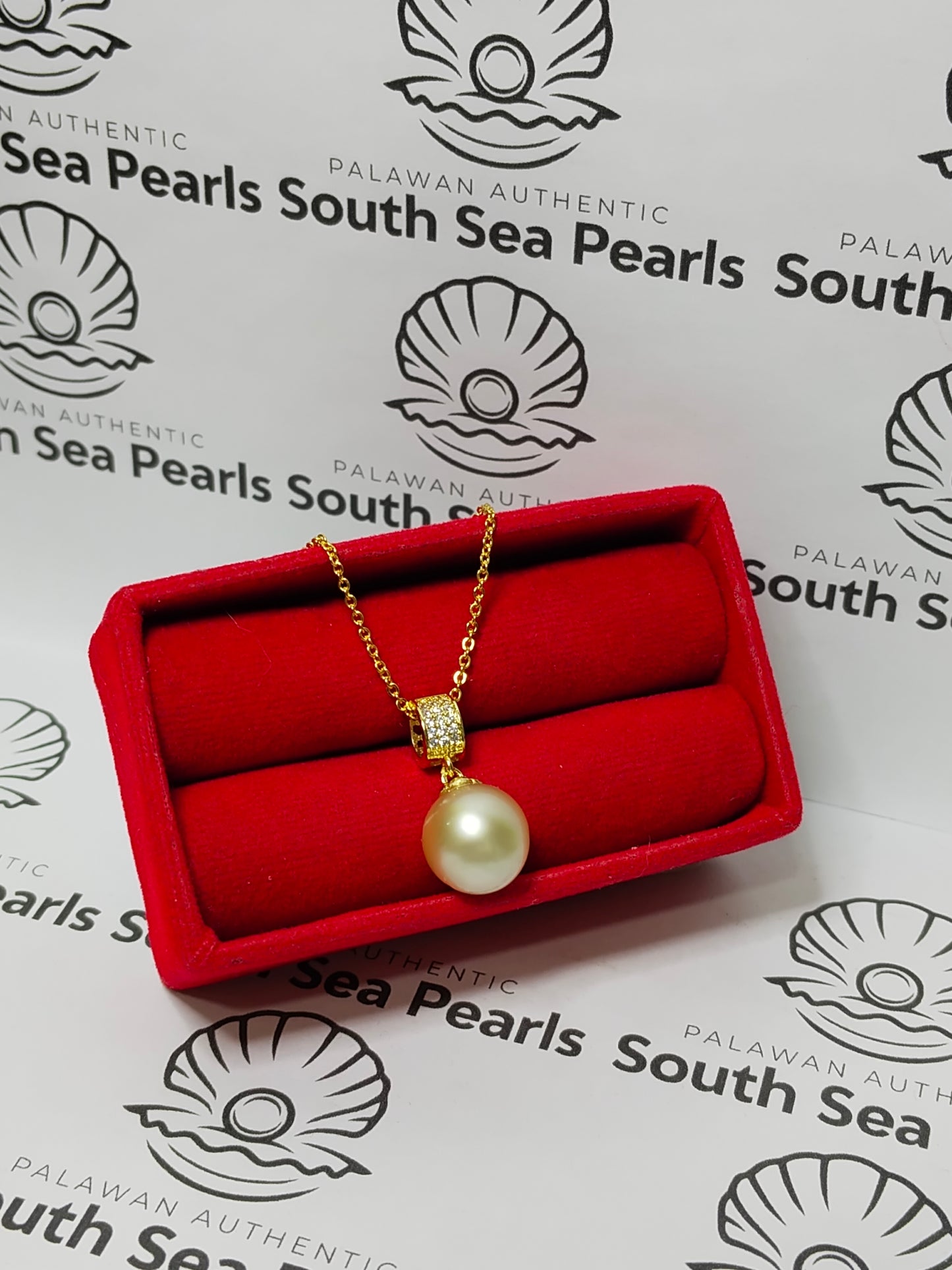 New Arrival! 11.7mm Authentic Champagne Color South Sea Pearls Pendant in 5 Micron Plated Settings
