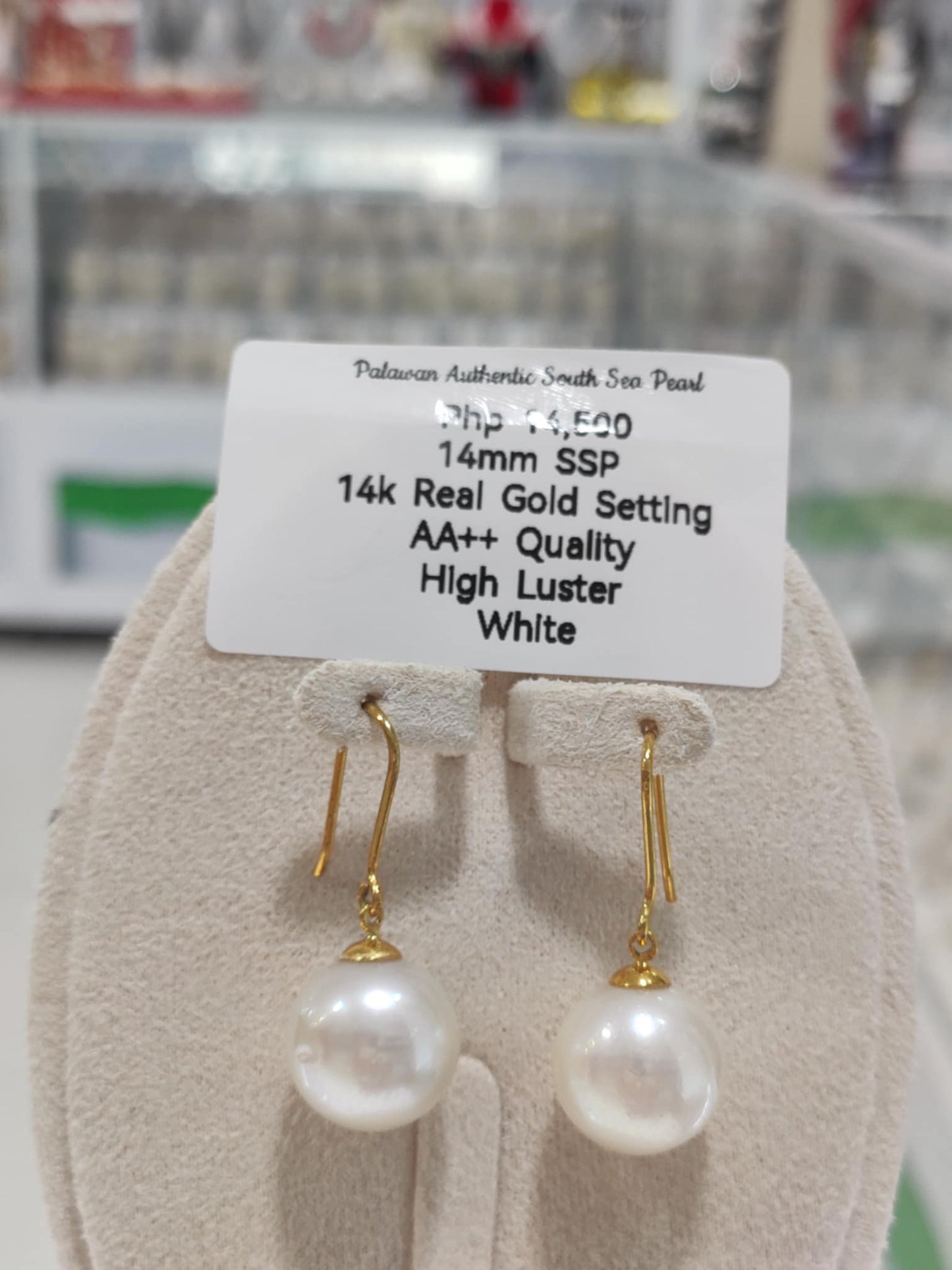 14mm Authentic White South Sea Pearls in 14k Real Gold Settings