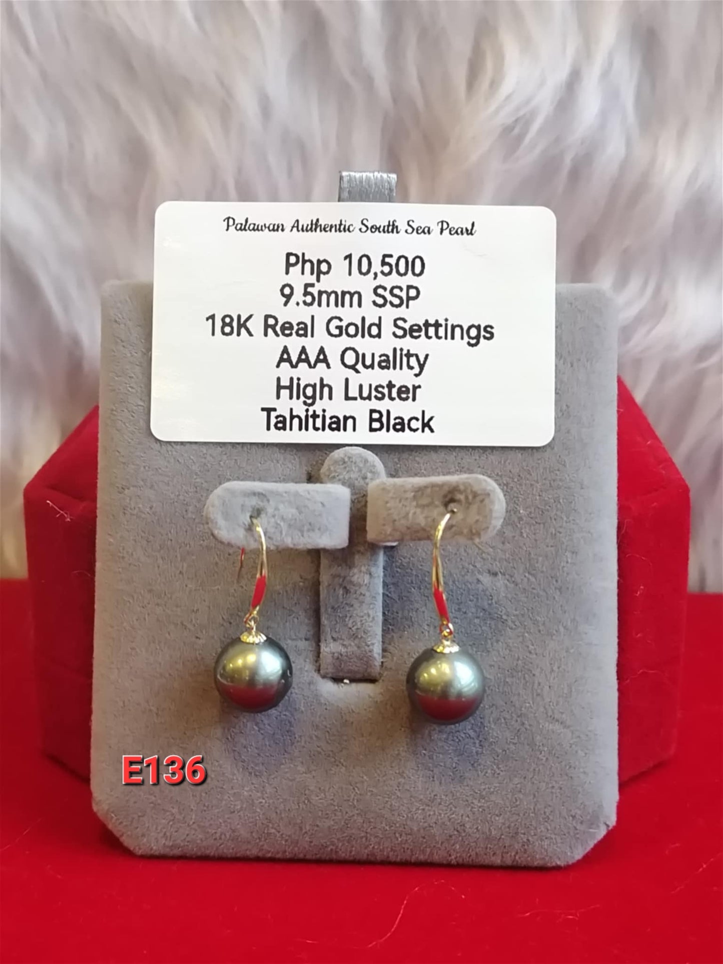 9.5mm Authentic Tahitian Black South Sea Pearls Earrings in 18k Gold Settings