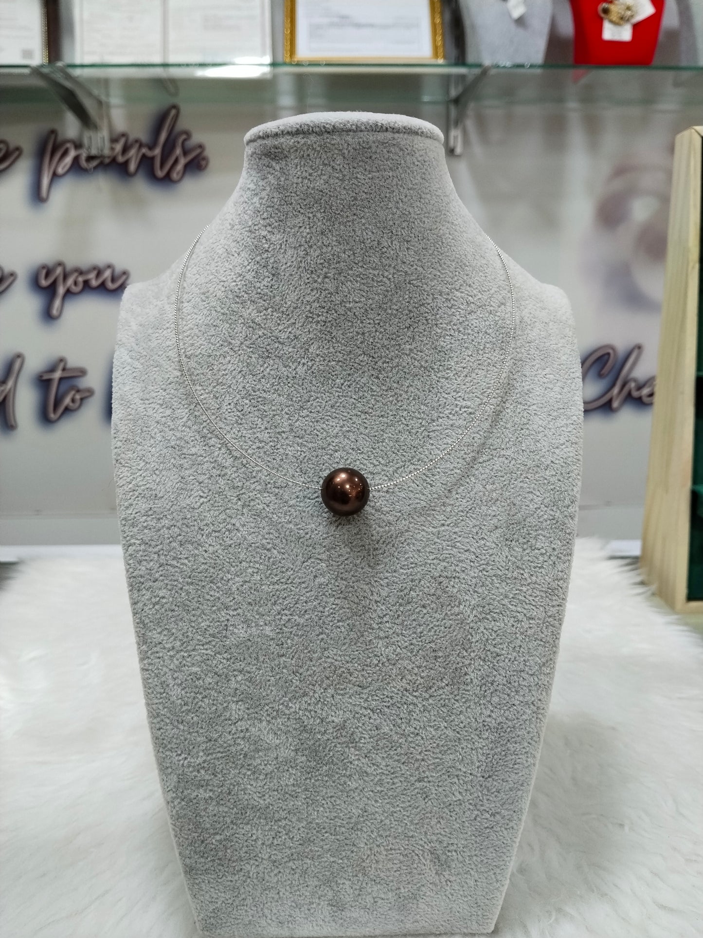 14.8mm Choco Brown South Sea Pearls Station Necklace in 18K Gold