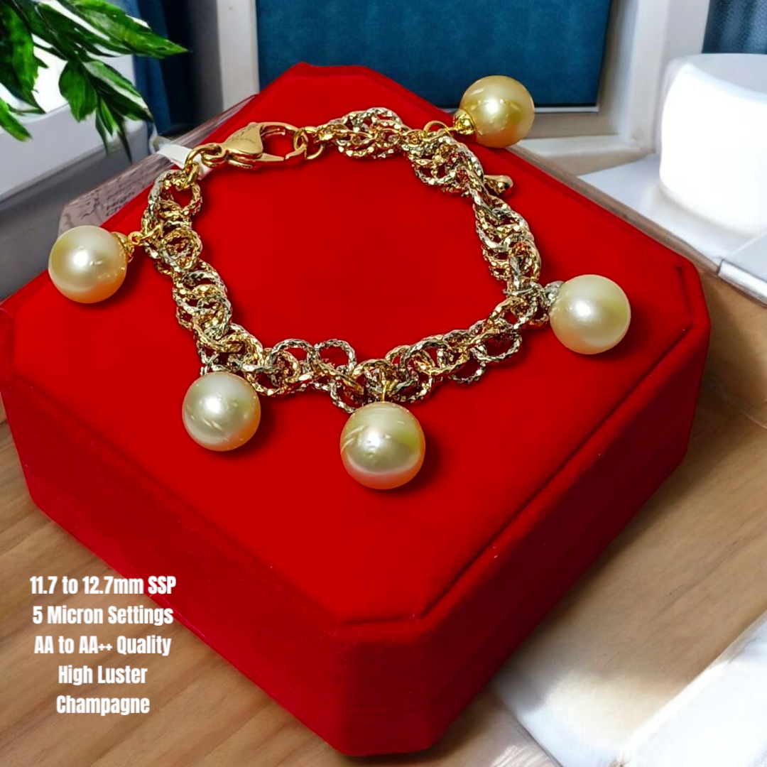 New Arrival! 11.7mm to 12.7mm Authentic Champagne South Sea Pearls Bracelets