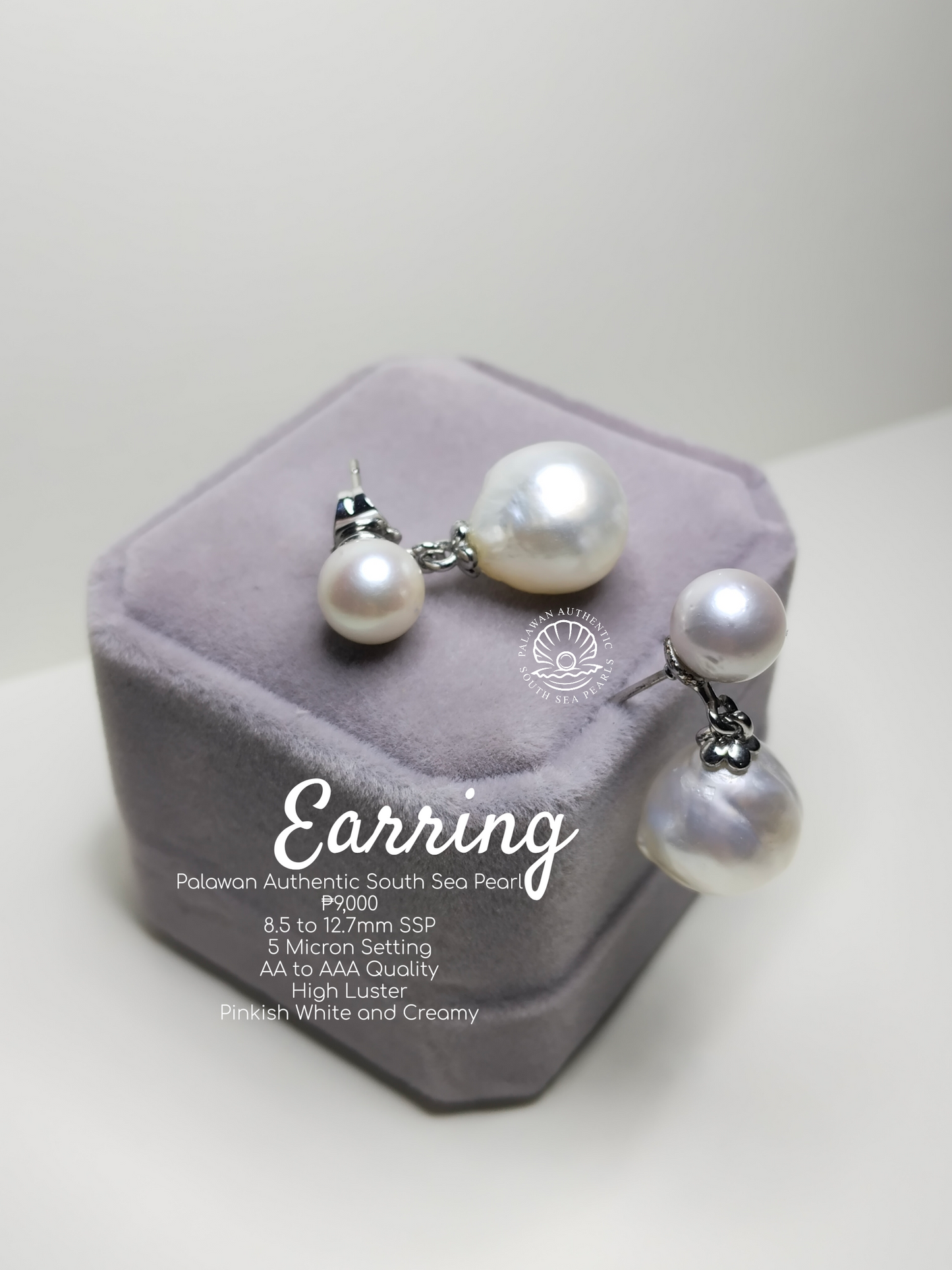 8.5mm to 12.7mm Pinkish White & Creamy South Sea Pearls in Plated Setting