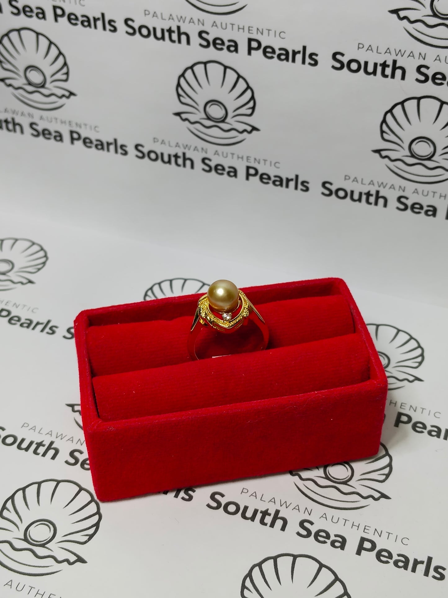 New Arrival! 7.6mm Authentic South Sea Pearls Ring in 5 Micron Plated Settings