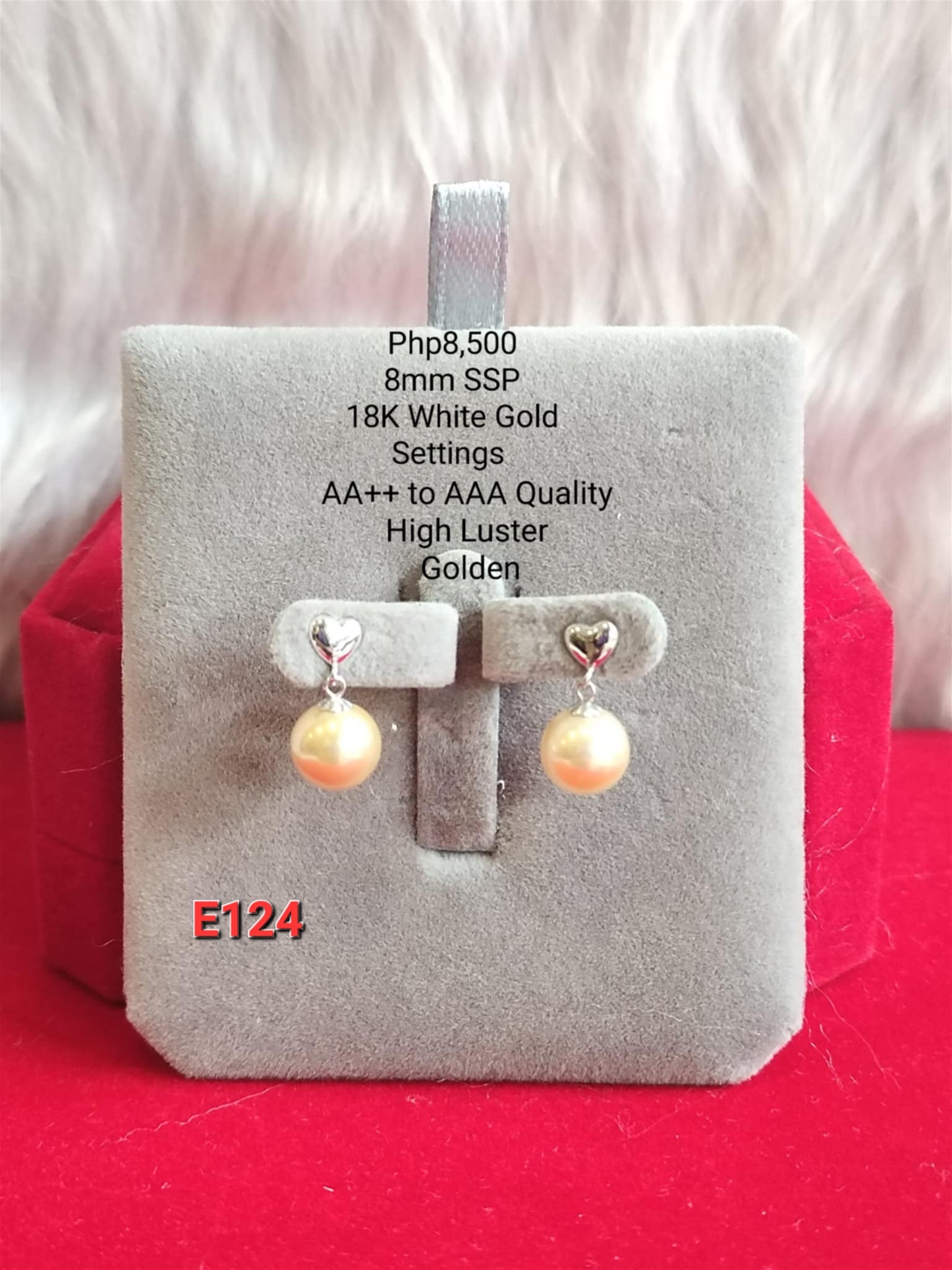 8mm Authentic Golden South Sea Pearls Earrings in 18k Gold Settings